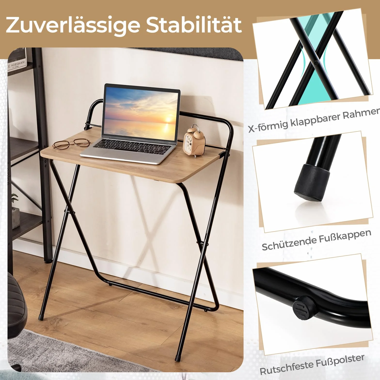 COSTWAY Składany stół, małe biurko na laptopa, nie wymaga montażu, zajmuje mało miejsca, stolik komputerowy do małych pomieszczeń, 60 x 40 x 69 cm