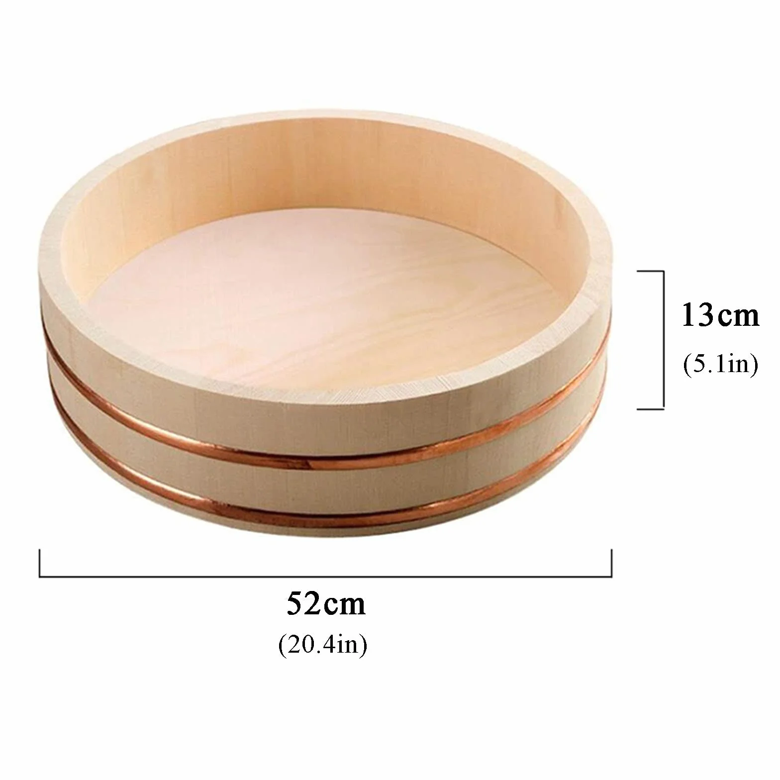 Japońska drewniana Hangiri Sushi Oke miska do mieszania ryżu, zestaw do robienia sushi z 2 łopatkami ryżowymi i 1 bambusowymi matami do sushi do użytku domowego, 52 cm / 20,4 cala