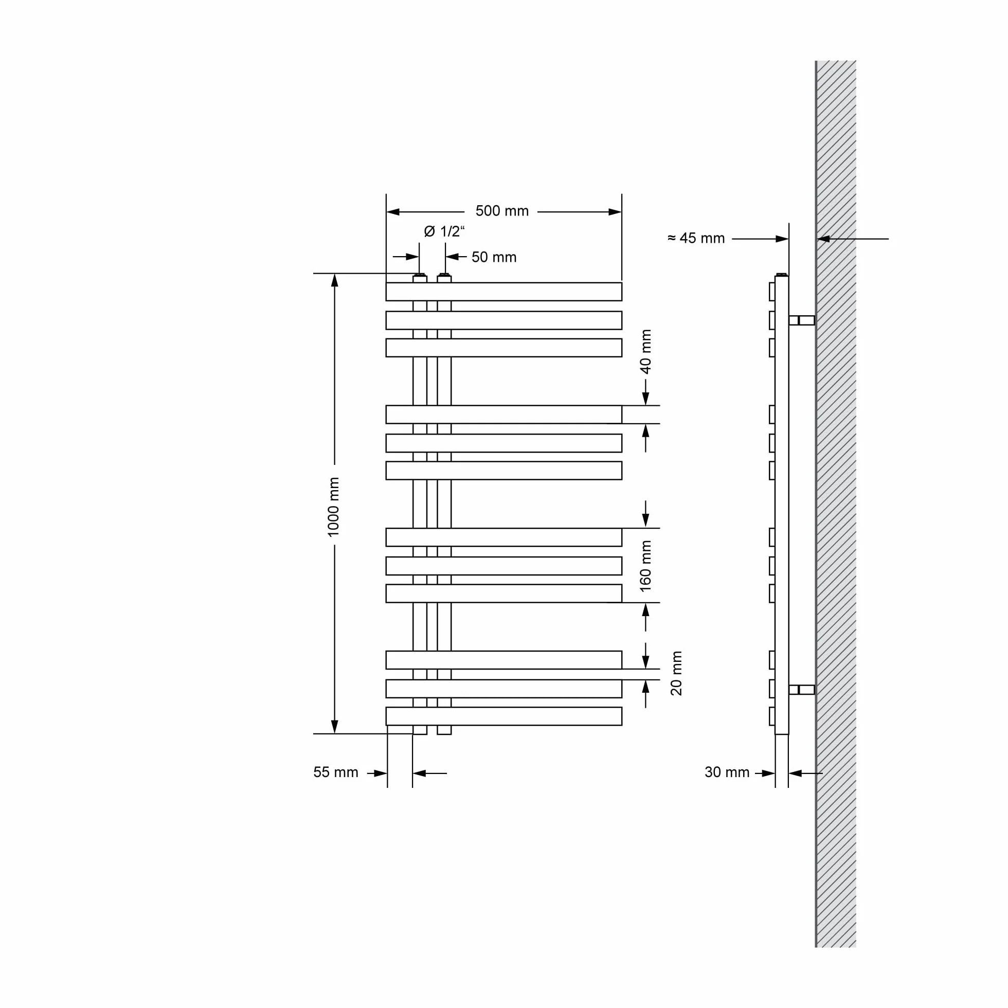 ECD Germany Iron EM Design Grzejnik łazienkowy elektryczny 500 x 1000 mm Antracyt z prętem grzewczym 300W Chrom Duża pojemność - Design Radiator Panel Radiator Towel Warmer Towel Dryer