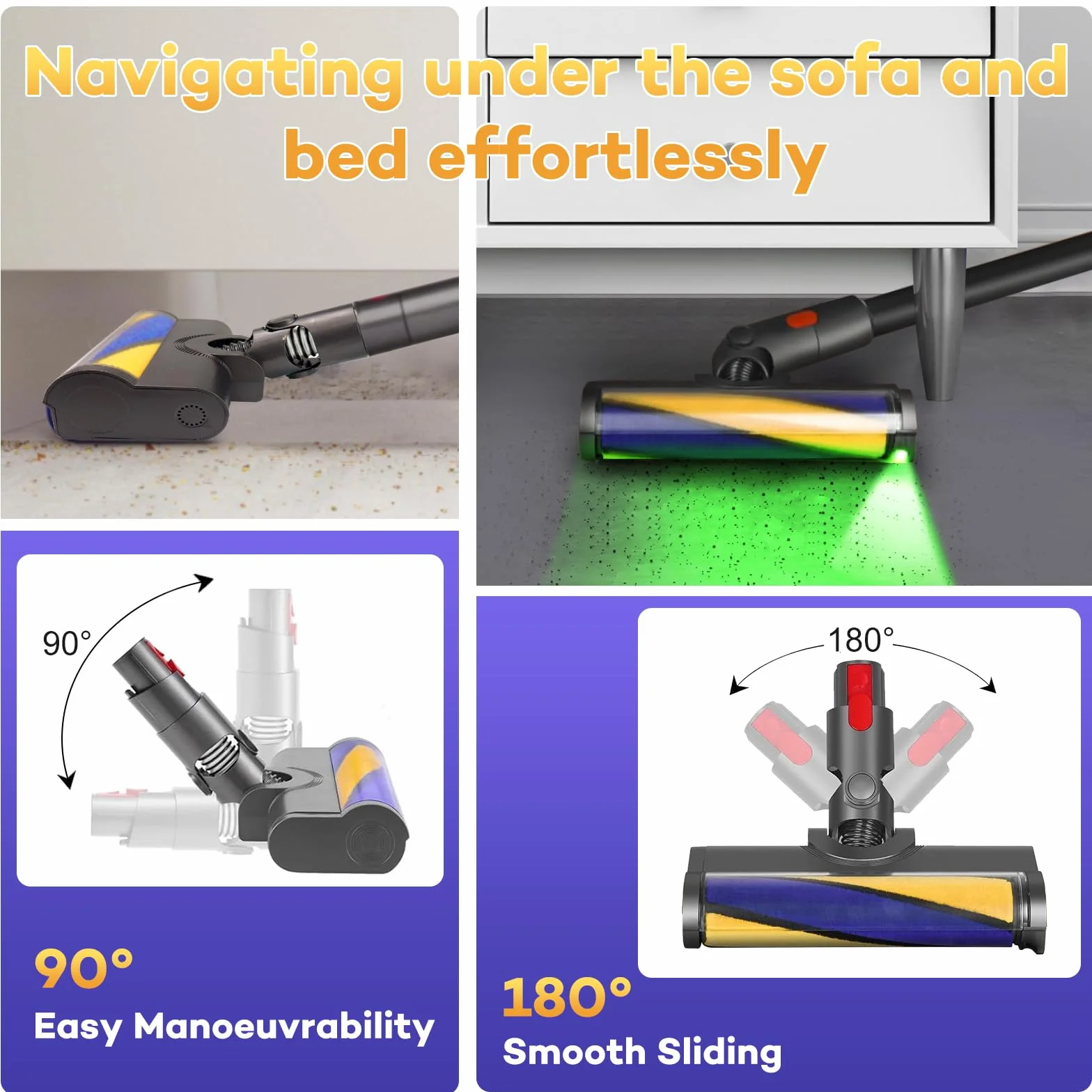 Miękka głowica szczotki do Dyson V12 Detect Slim / V10 Slim akcesoria, bezprzewodowe środki czyszczące Podłoga z twardego drewna z zielonym światłem kurzu