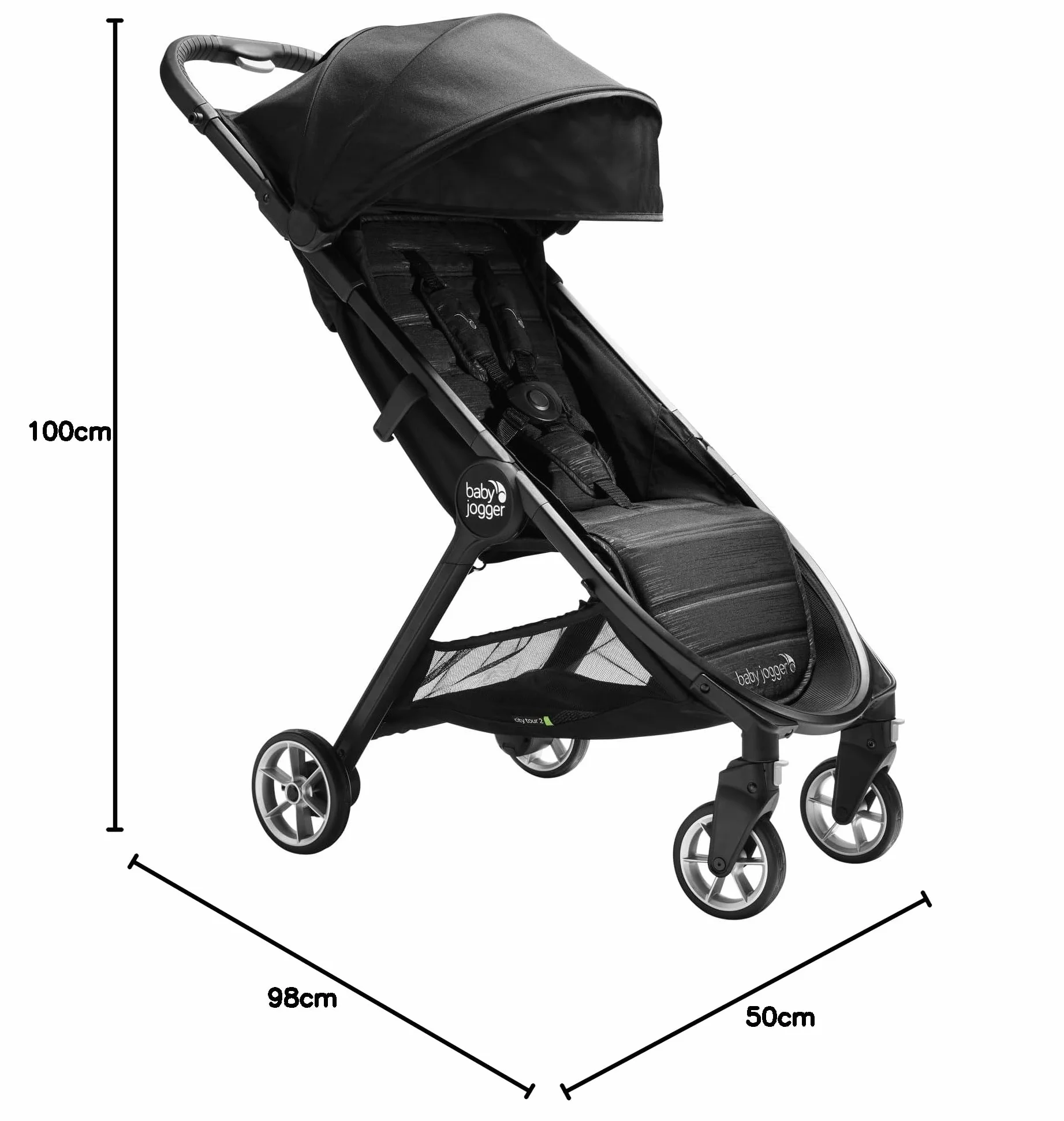 Wózek spacerowy Baby Jogger City Tour 2 Pitch Black Lekki 6,5 kg czarny