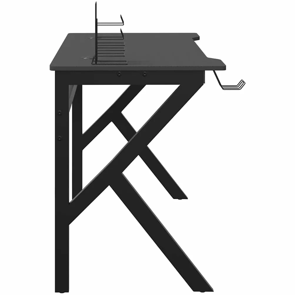 Biurko gamingowe ze stelażem K w kolorze czarnym i czerwonym 110 x 60 x 75 cm, ergonomiczne biurko komputerowe z półką na słuchawki, uchwytem na kontroler i wbudowanym uchwytem na kubek