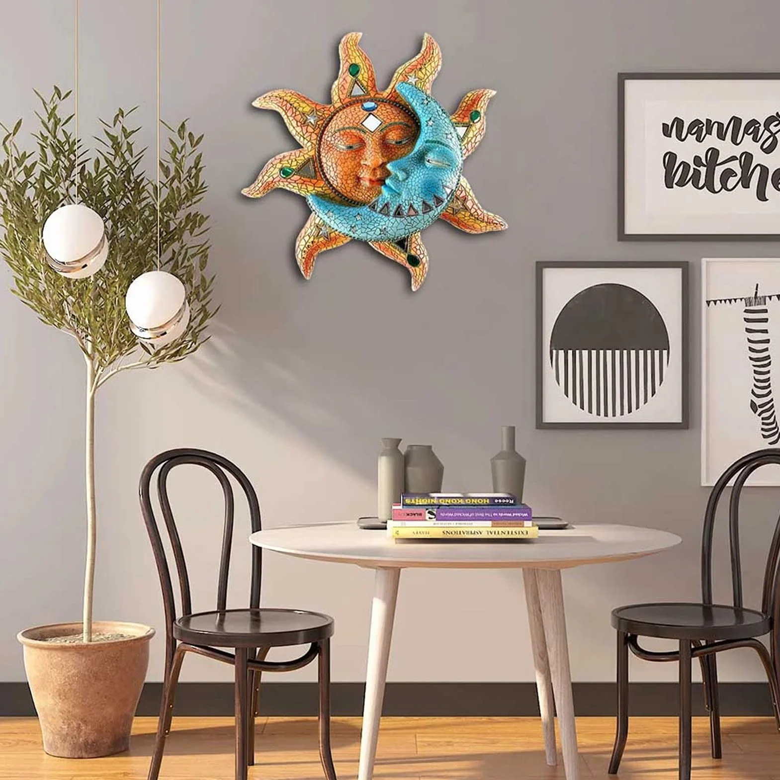 Metalowa dekoracja ścienna Sun Moon 40x40cm rzeźba ścienna Słońce i księżyc