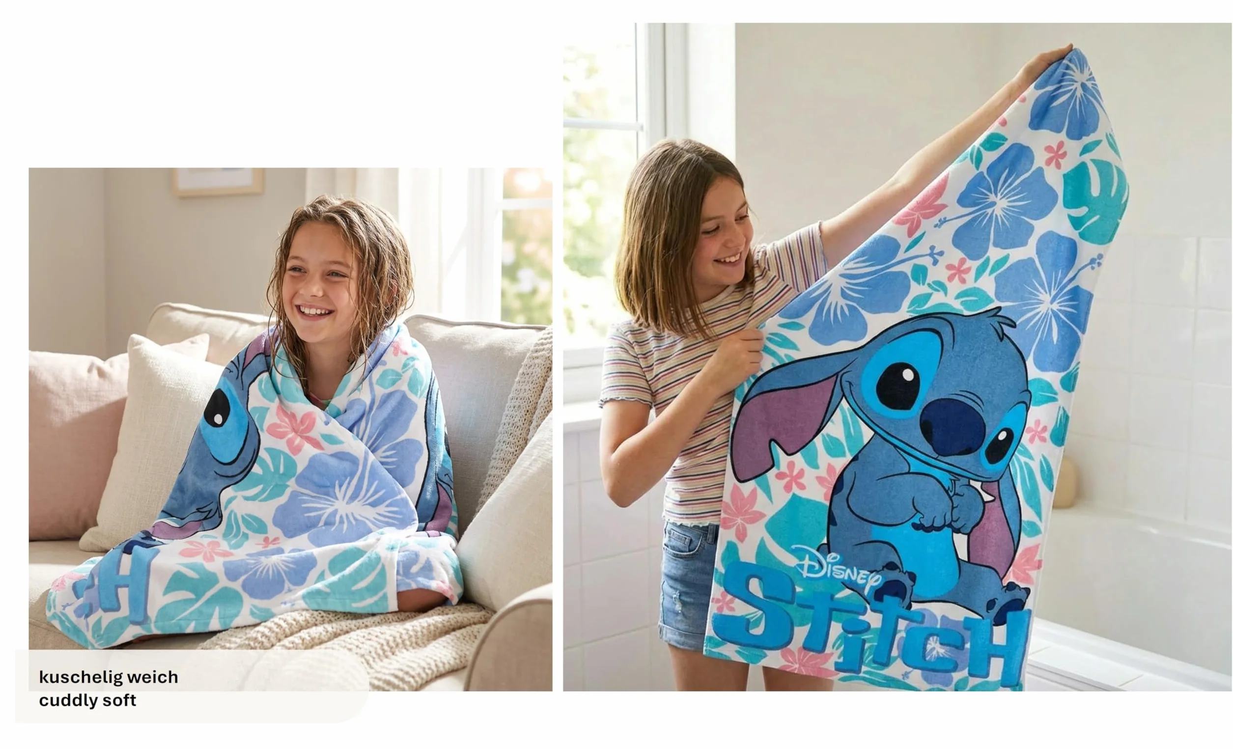 Theonoi Disney Lilo und Stitch dziecięcy ręcznik kąpielowy, ręcznik plażowy, 70 x 140 cm, 100% bawełna, dla chłopców i dziewczynek – standard Öko-Tex