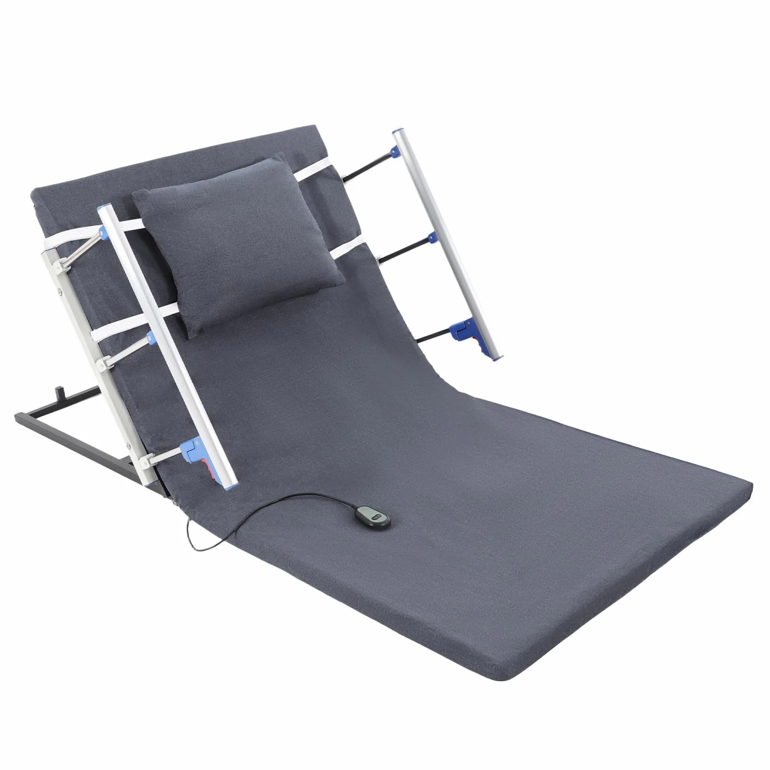 Elektryczne oparcie regulowane 2°-80°, zdalne sterowanie, składane poręcze, 190 x 90 x 73 cm, elektryczna rama łóżka, podparcie pleców, ergonomiczne oparcie łóżka do 150 kg (szare, 190 x 90 x 73 cm)