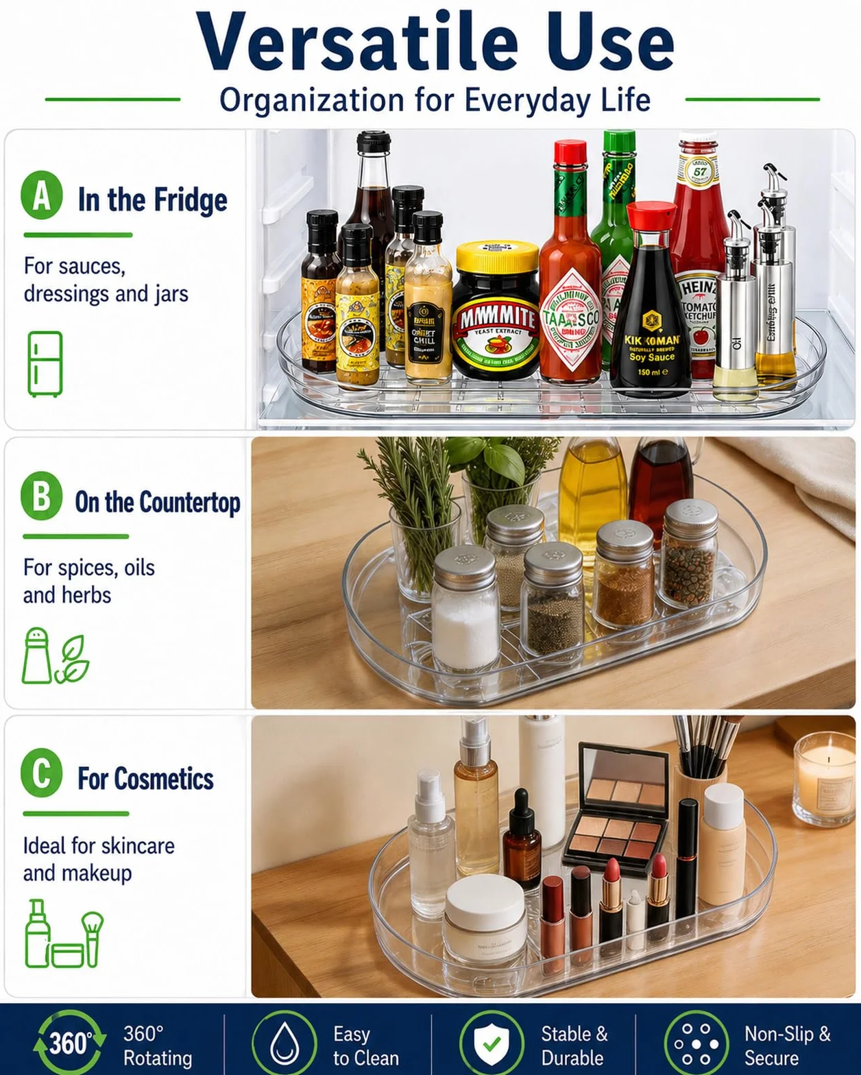 LANMOU Organizer do lodówki obrotowy 40 cm Lazy Susan prostokątny antypoślizgowy 360°