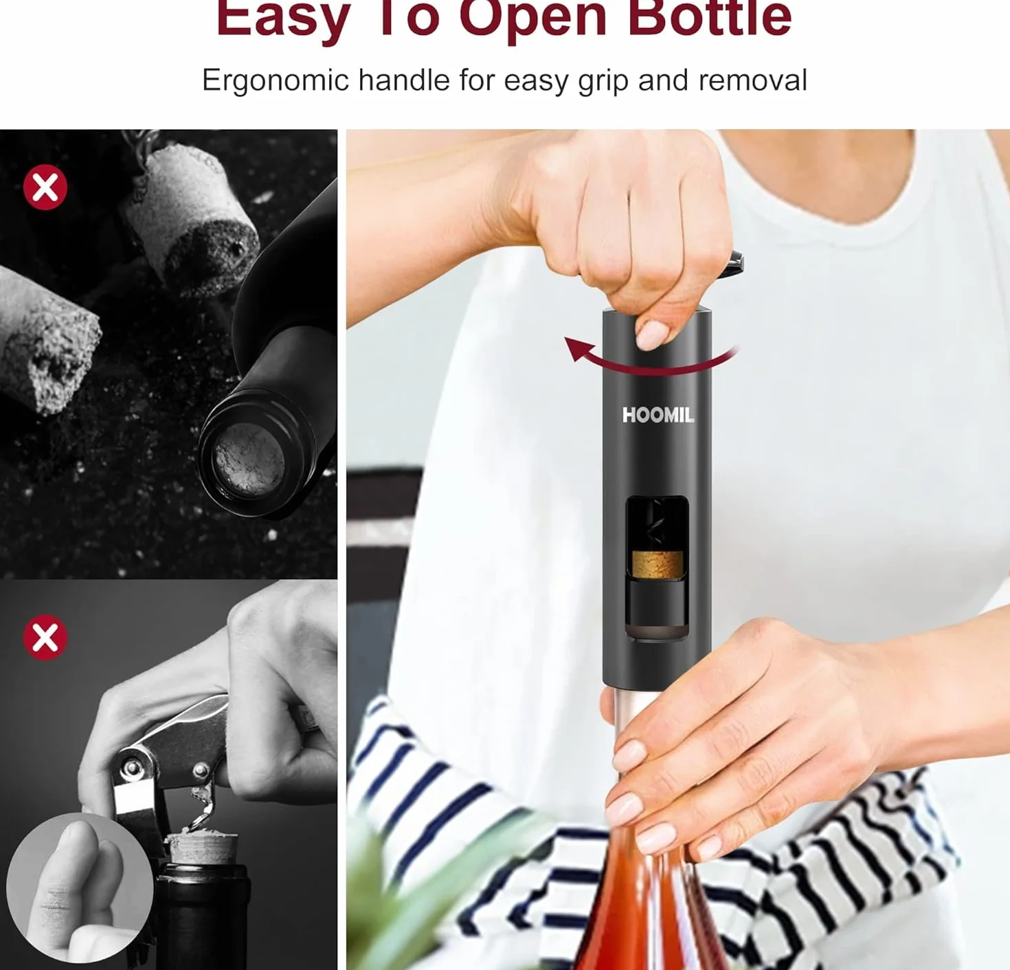 HOOMIL zestaw otwieraczy do wino, 4 w 1, profesjonalny korkociąg z nożem foliowym, próżniowe zamknięcie i nalewak