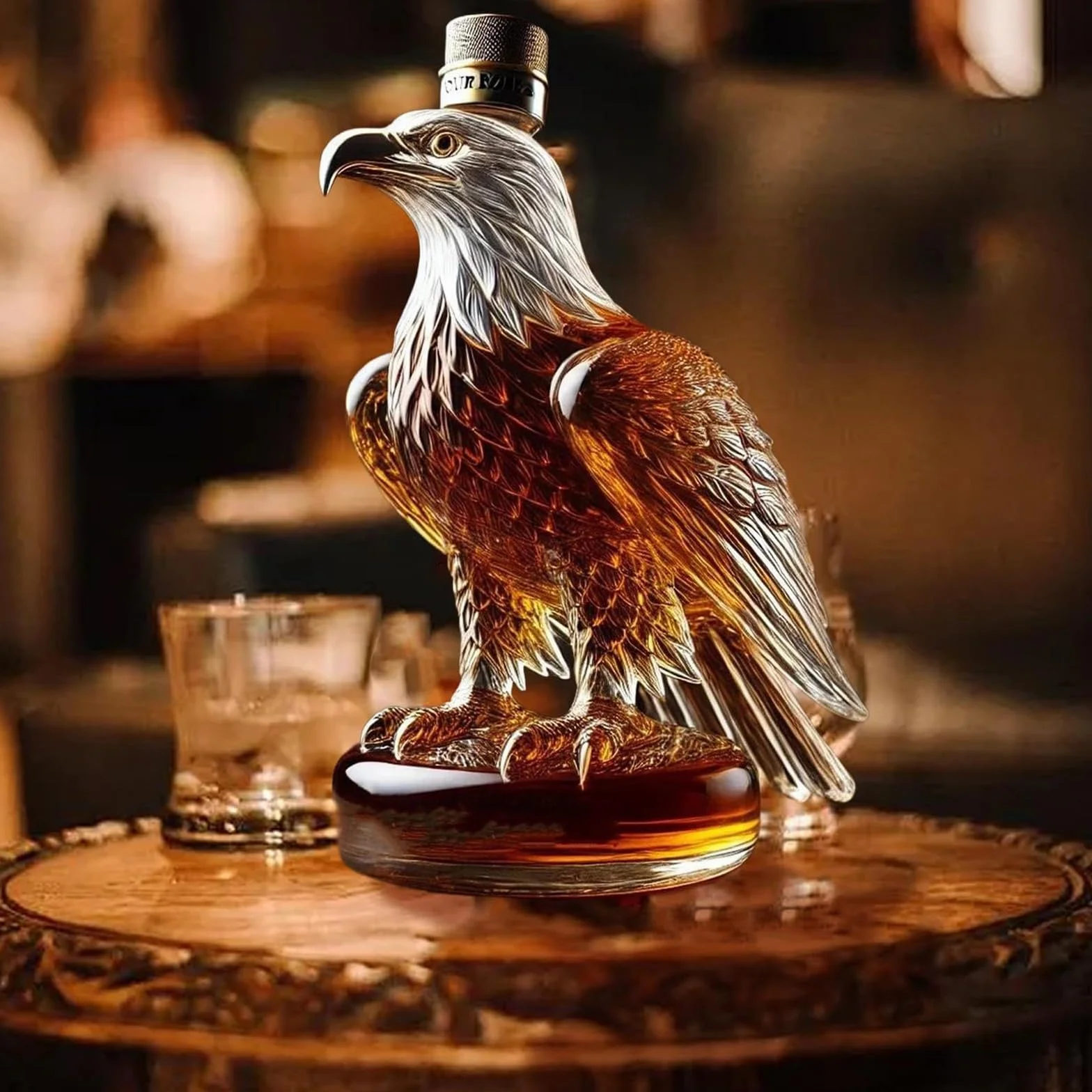 DJMAW Adler karafka do whisky, orzeł, butelka do whisky, wyjątkowa szklana karafka do whisky, orzeł, wyjątkowy dekanter do whisky, prezent dla miłośników whisky (okrągły dół)