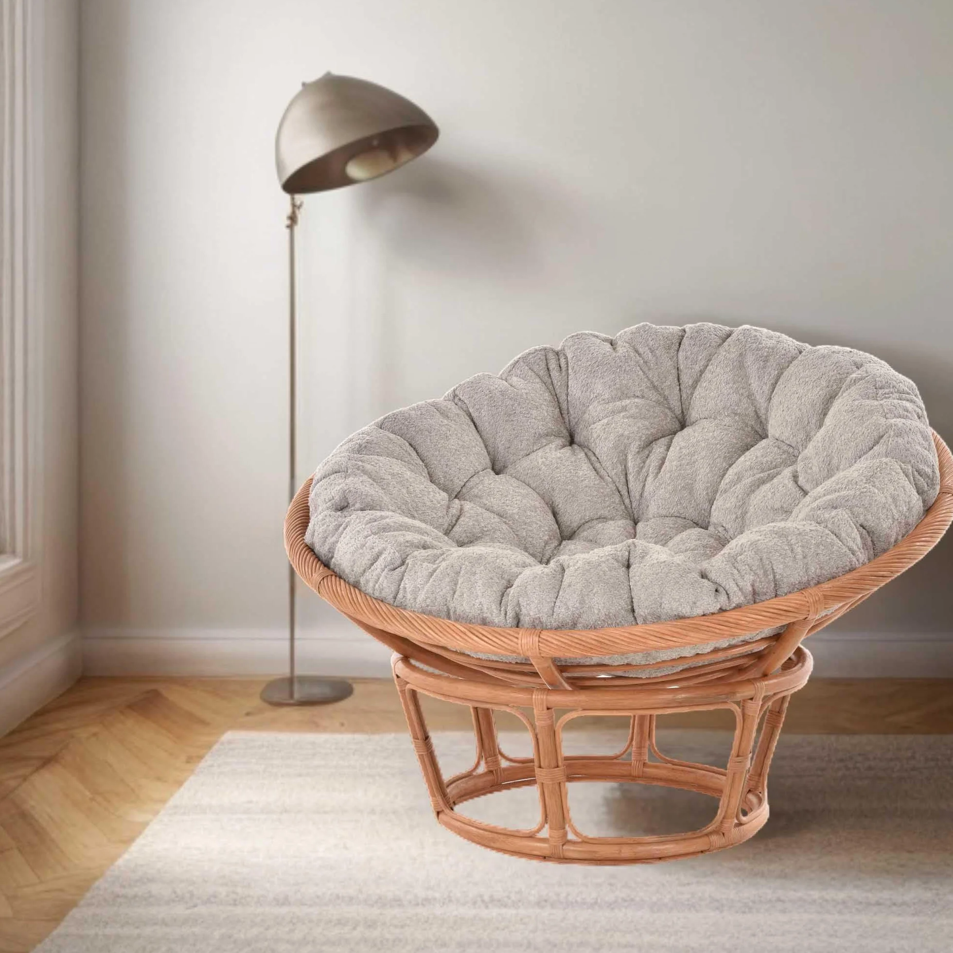 Papasan fotel XXL z poduszką Relax Papasan fotel naturalny Rattan fotel leżakowy (Ø120cm, terakota)