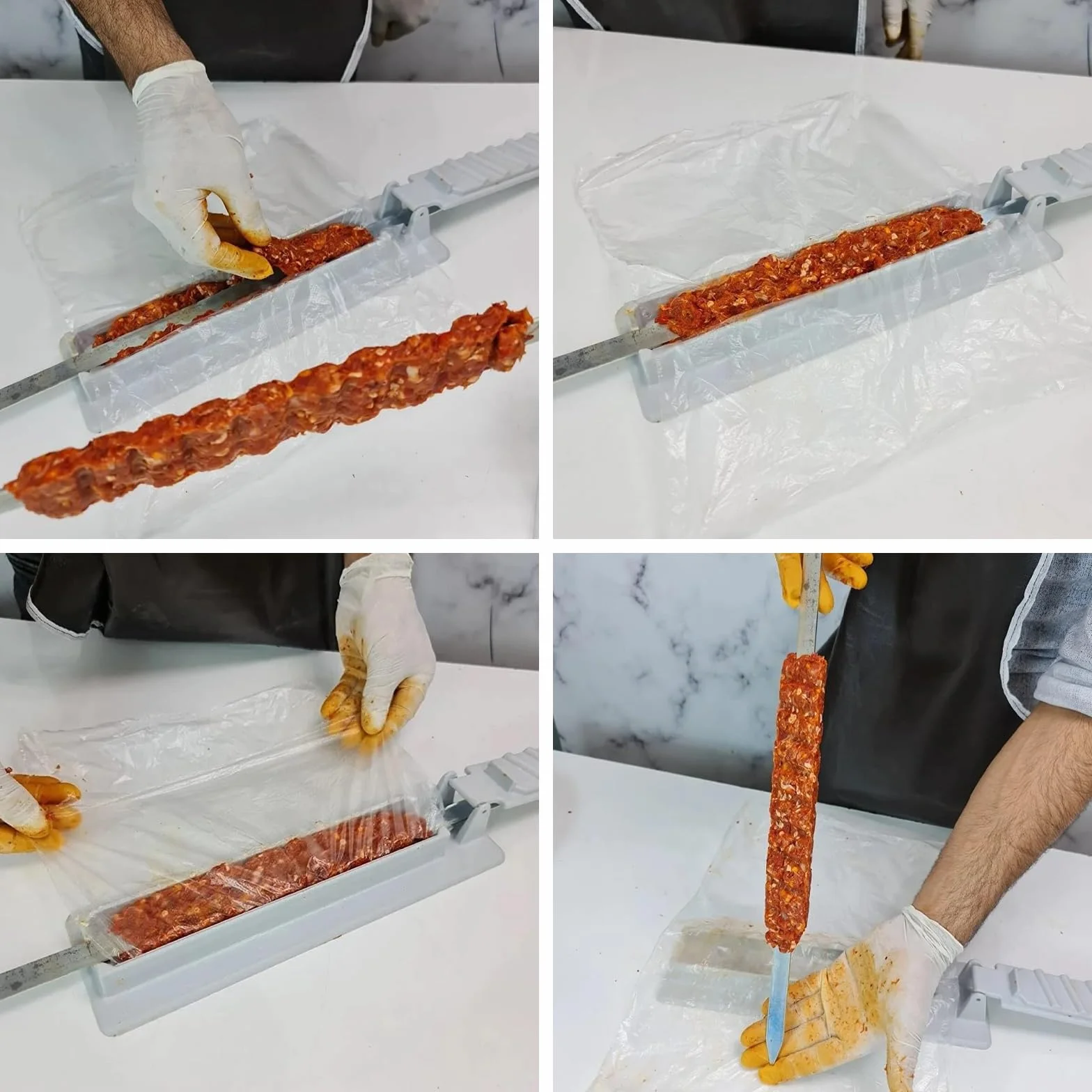 Kebab Maker, 30 cm długa forma do prasowania, grube tworzywo sztuczne, ręczna forma do kebaba, turecki szaszłyk, prasa do kebabu, biała, do kuchni, domu, na piknik, na kemping