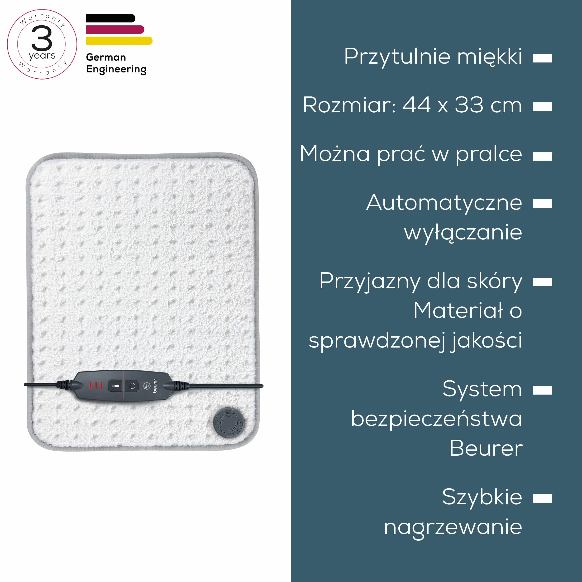 Beurer HD 65 koc elektryczny, przytulny koc grzewczy z 3 poziomami temperatury, z automatycznym wyłączaniem i systemem bezpieczeństwa, nadający się do prania w pralce, made in Europe, szary