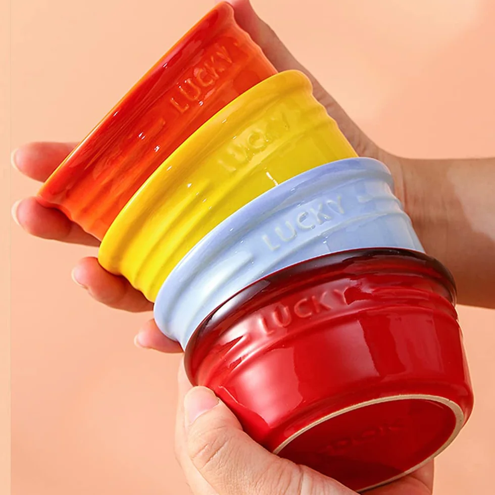 13 uncji Formy Suflet Ombre Kolor, Zestaw 4 Ramekins Ceramica (Warm)