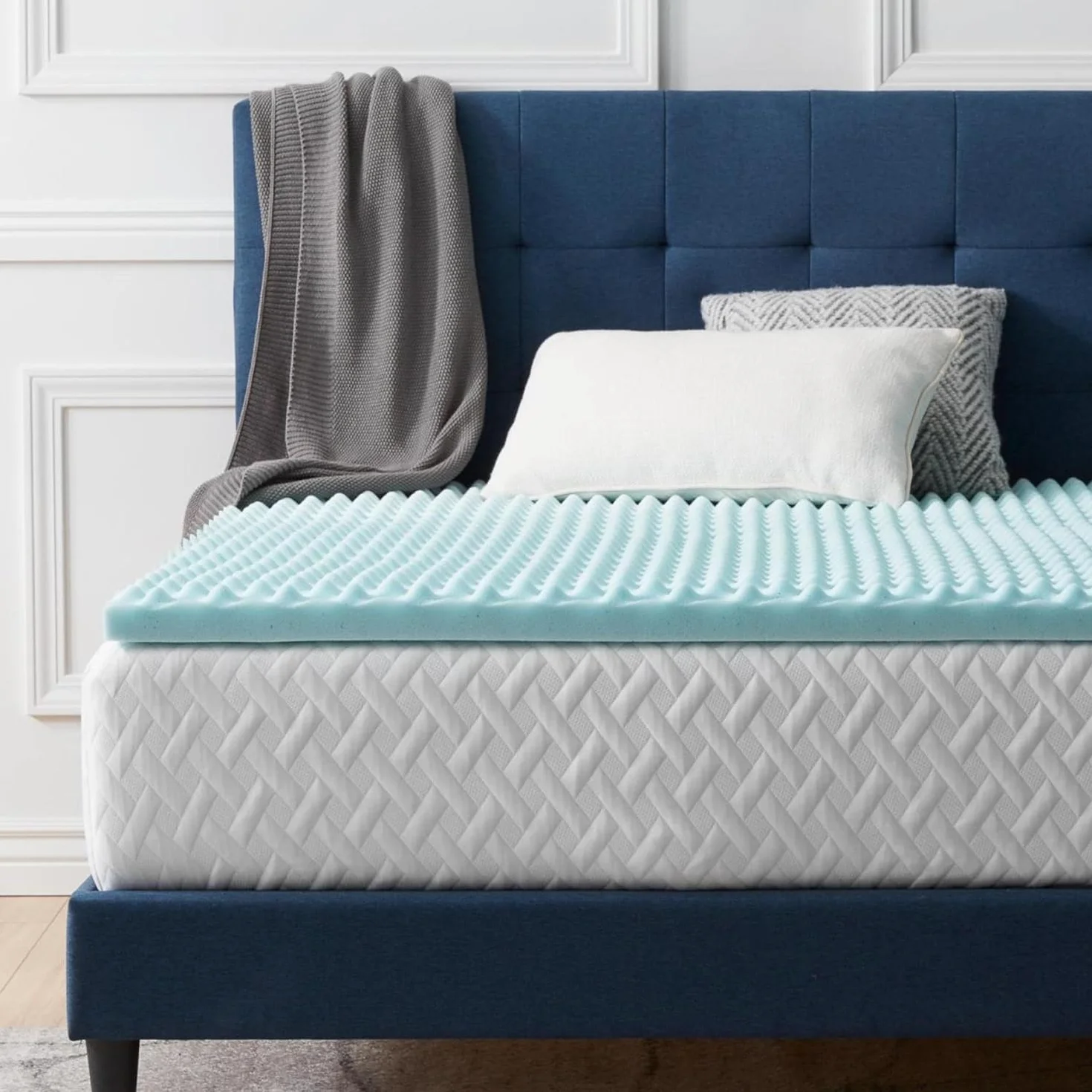 LUCID Nakładka na materac – 5 cm, żelowa pianka z pamięcią kształtu, ergonomiczna, falista i oddychająca, Öko-Tex, 150 x 200 cm, niebieska