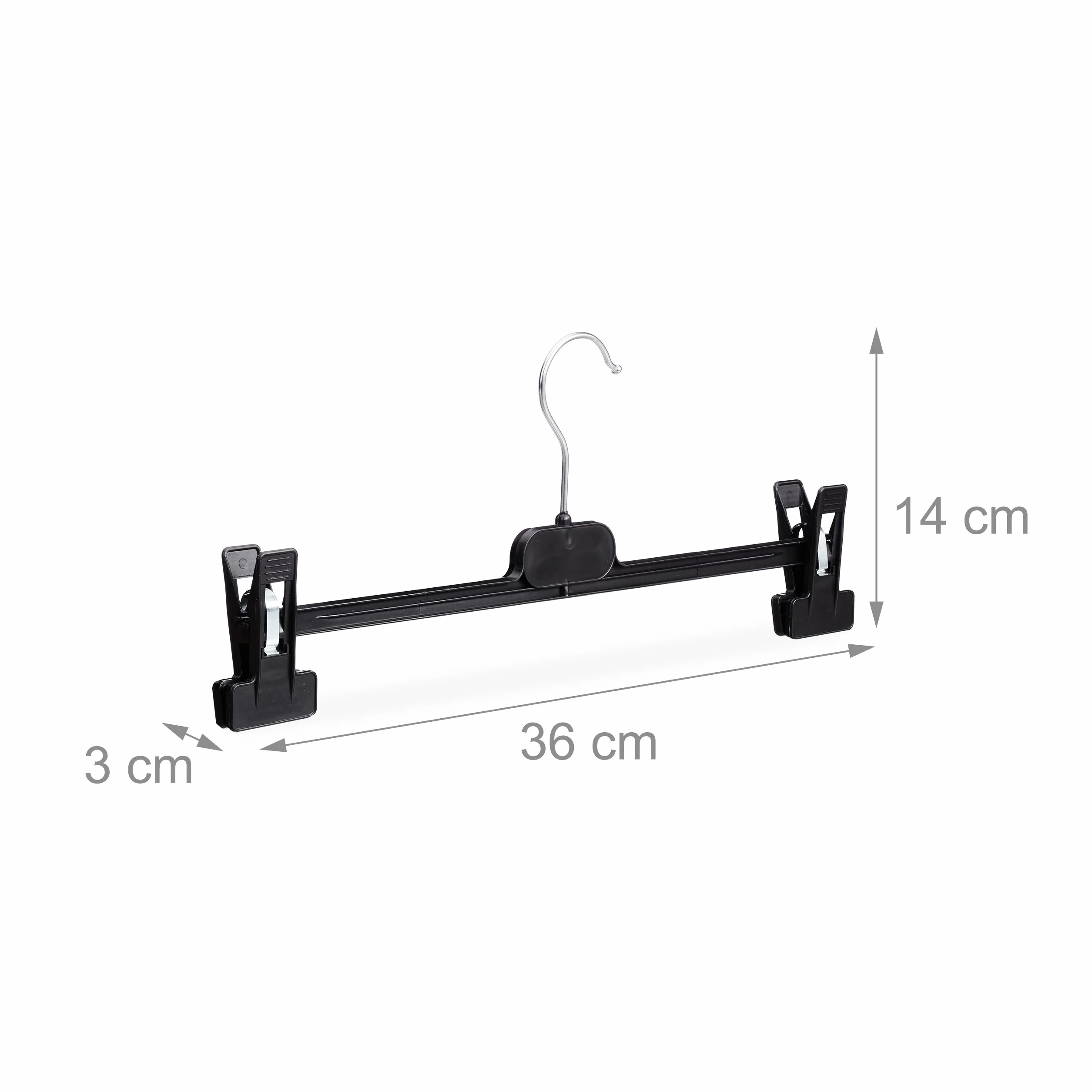 Relaxdays Plastikowe uchwyty do spodni zestaw 50 sztuk, regulowane wieszaki zaciskowe, obrotowe metalowe haczyki, HWD: 14 x 36 x 3 cm, czarne