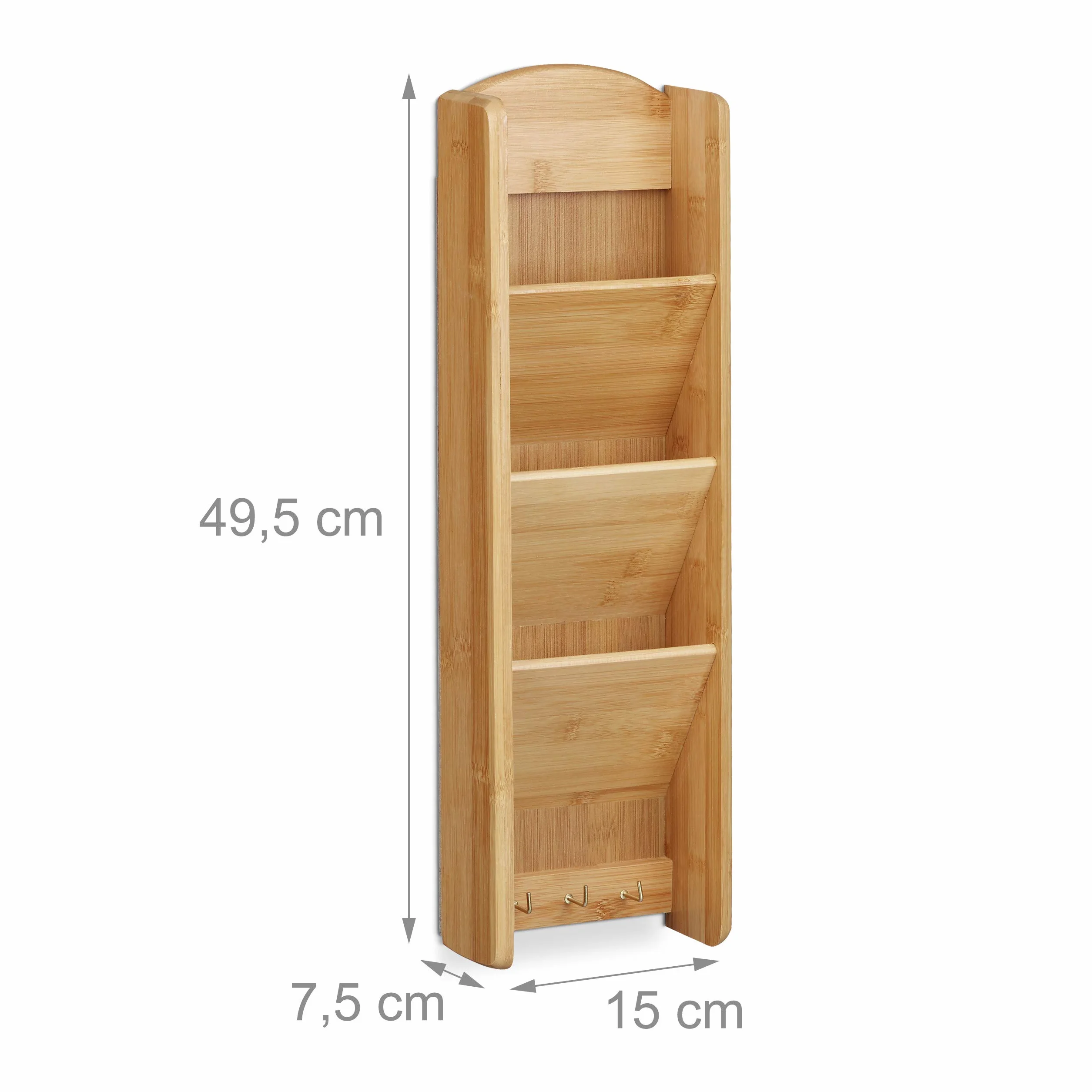 Relaxdays Tablica na klucze z półką, 3 przegródki, organizer ścienny, 7,5 x 15 x 49,5, drewno, naturalne