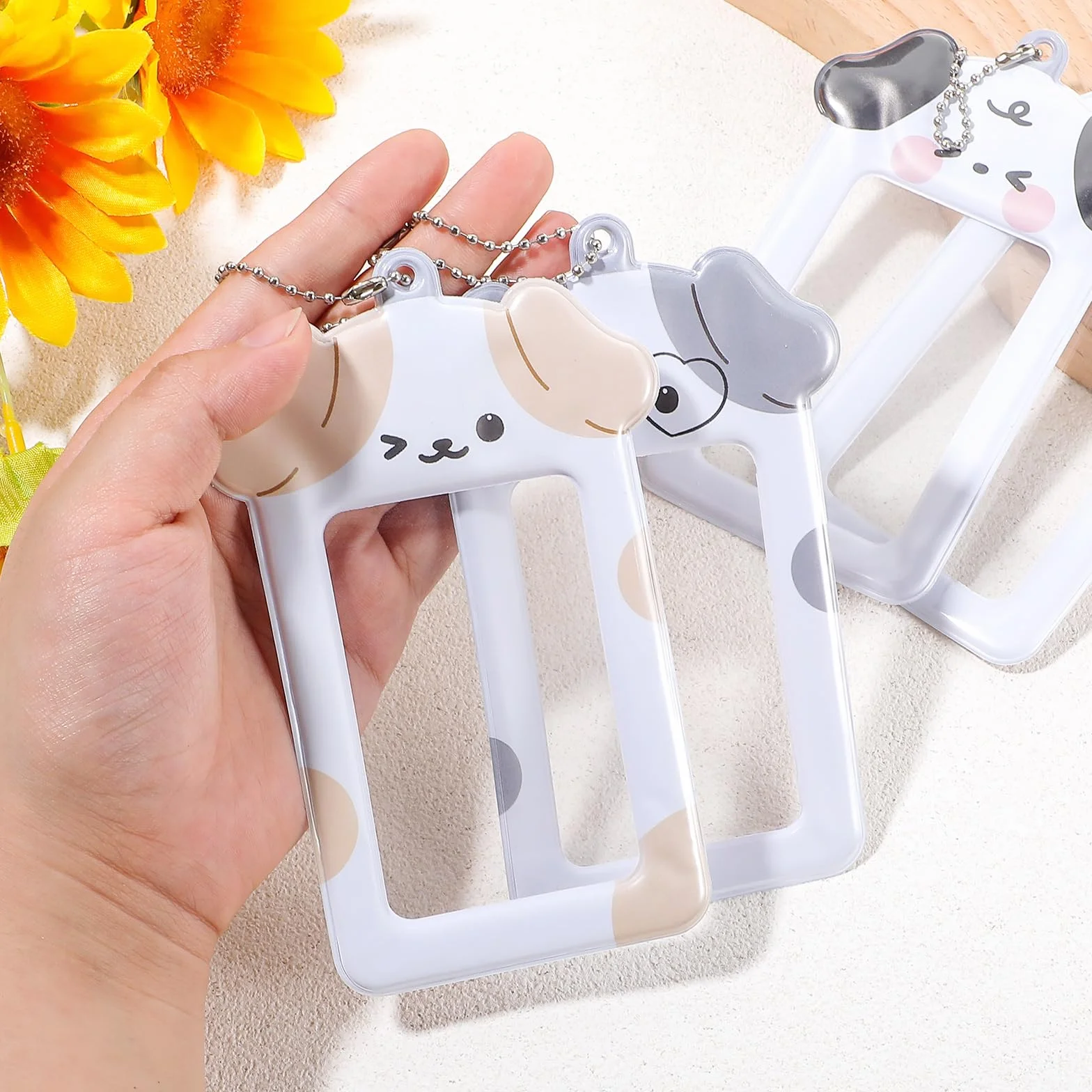 Yuanchu Kpop Uchwyt na karty fotograficzne z wisiorkiem w kształcie litery Kawaii do ramki na zdjęcia, dowód osobisty, 7,6 cm, uchwyt na dowód osobisty, uchwyt na dowód osobisty, uchwyt na kartę