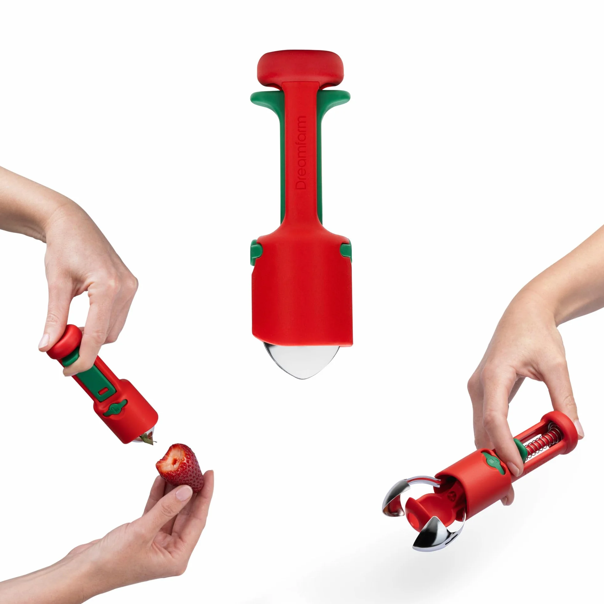 Dreamfarm Hullapit 3 w 1 Fast & Easy Strawberry Huller, Cherry Pitter & Olive Pitter - Czerwony/Zielony