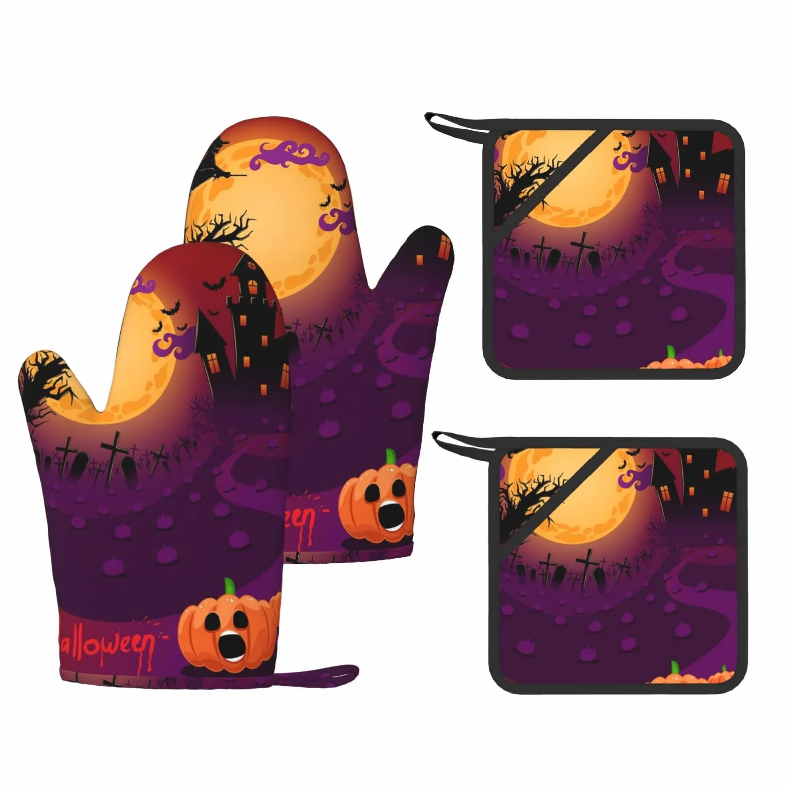 Happy Halloween drukowane żaroodporne rękawiczki i podkładka wielokrotnego użytku rękawice kuchenne