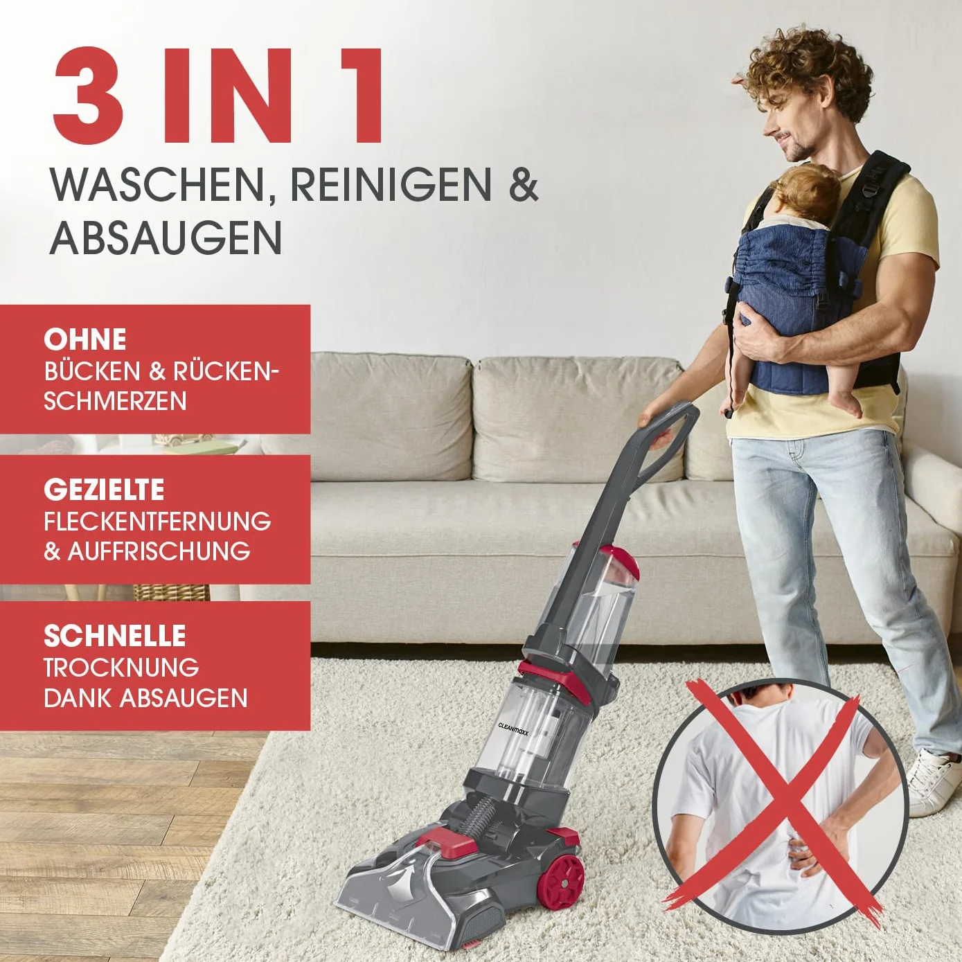 CLEANmaxx Środek do czyszczenia dywanów i twardych podłóg do mycia, odświeżania i odkurzania dywanów, artykułów wykładanych, mostów, dywaników i chodników | system czyszczenia z wibracyjnymi i