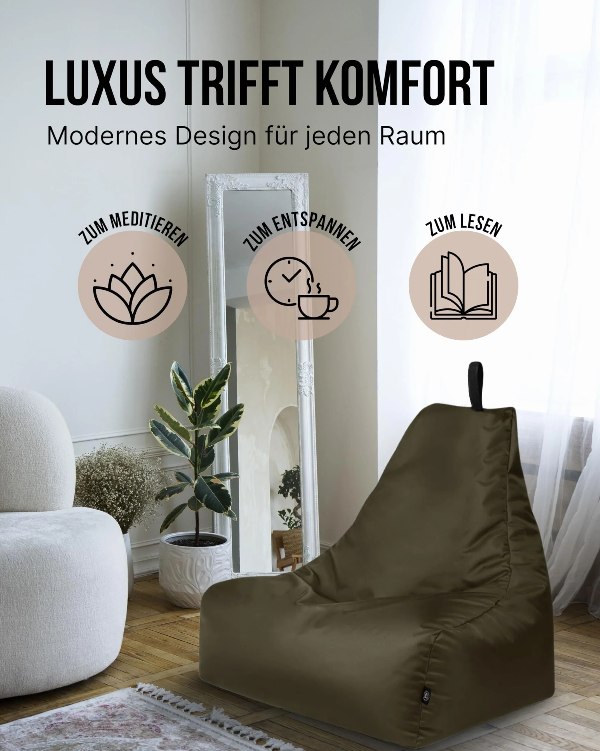 PATCH HOME Patchhome Lounge fotel XXL dla graczy, worek do siedzenia i relaksu, nadaje się do użytku wewnątrz i na zewnątrz, fabrycznie wypełniony, rozmiar XXL, khaki, w 2 rozmiarach i 25 kolorach