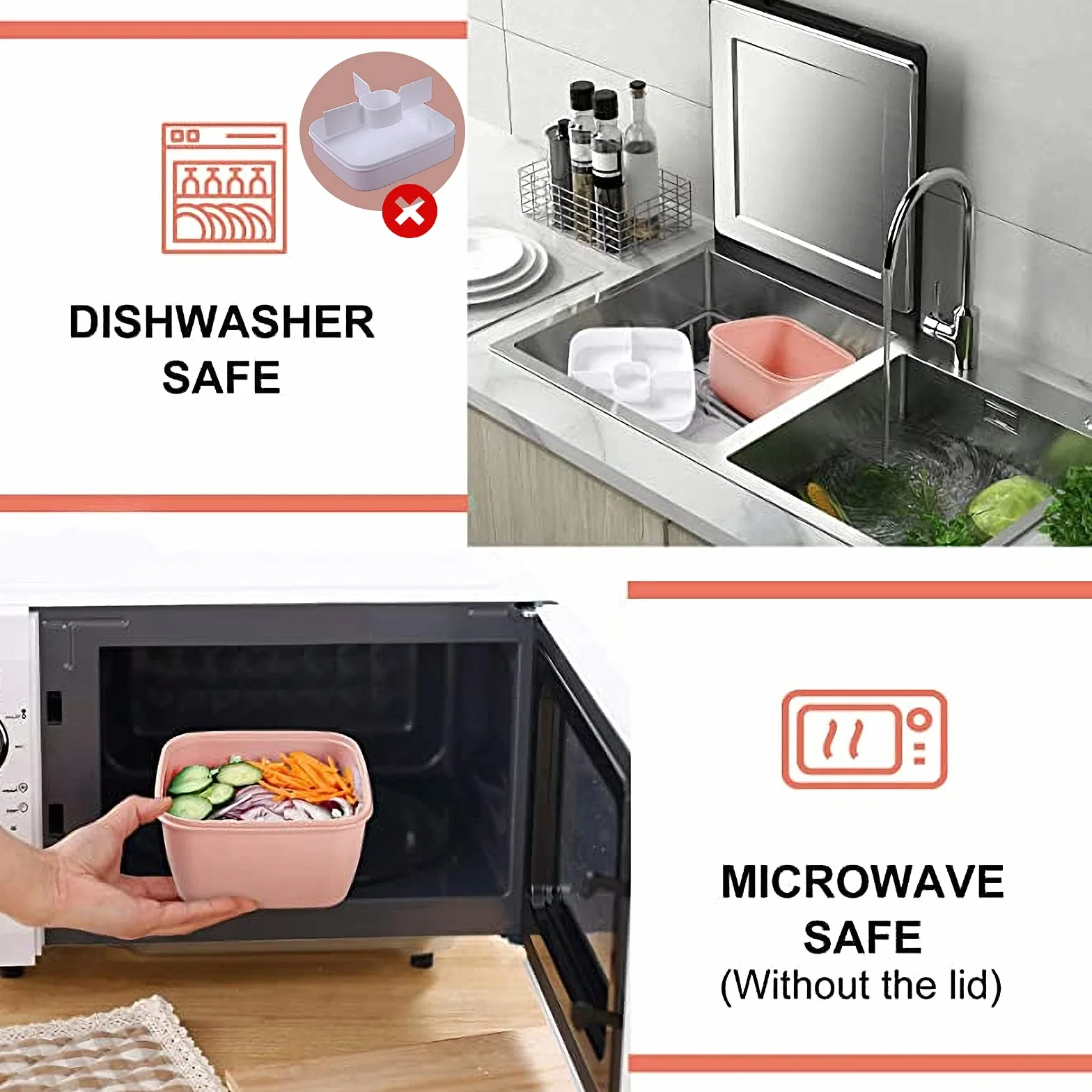 MUJUZE Lunch Box,Pudełko na lunch z dzielonymi przegródkami, Bento Boxh dla dorosłych/dzieci, Bez BPA i nadaje się do mycia w zmywarce, pudełko na sałatki, pudełko Bento do szkoły, pracy (Pink)