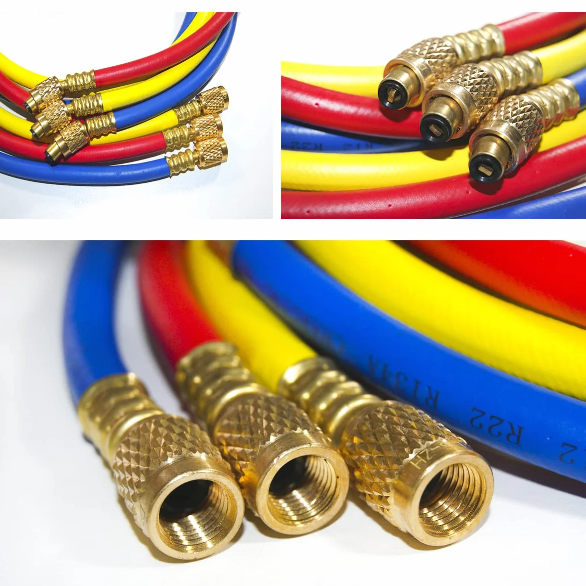 GOLDMAN SERVICE | Zestaw 3 węży do ładowania czynnika chłodniczego AC + adapter. Kompatybilny z systemami Universal Car lub Split Air Conditioning. Długość 150cm, 60 cale