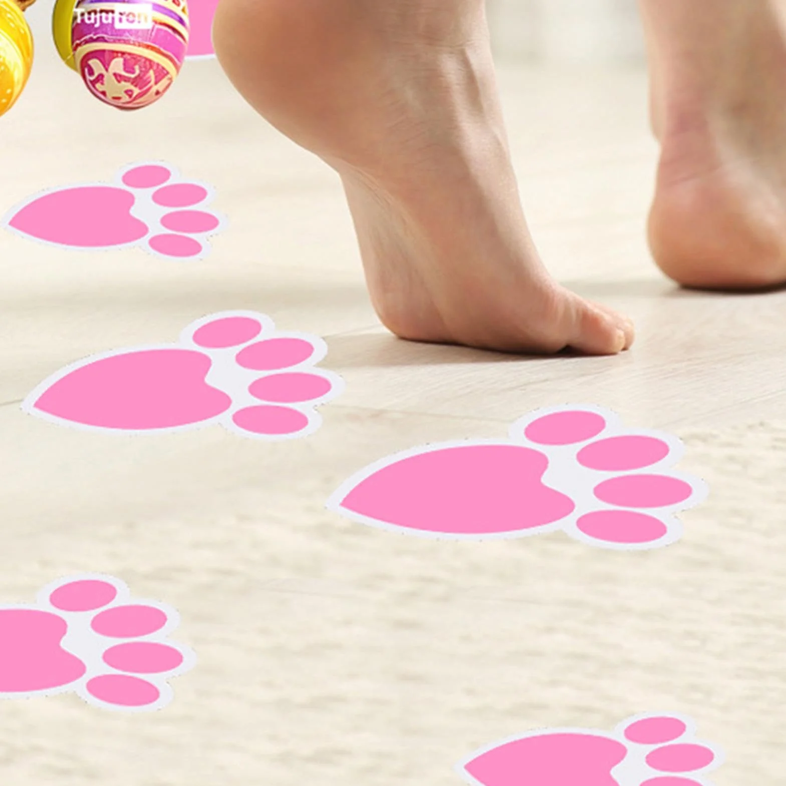 Easter Bunny Footprint Decals, Rabbit Paw Print Stickers, naklejki ?cienne z PCW, naklejki ?cienne wielkanocne, naklejki dekoracyjne pi?trze, samoprzylepne, wodoodporne naklejki stopy królika