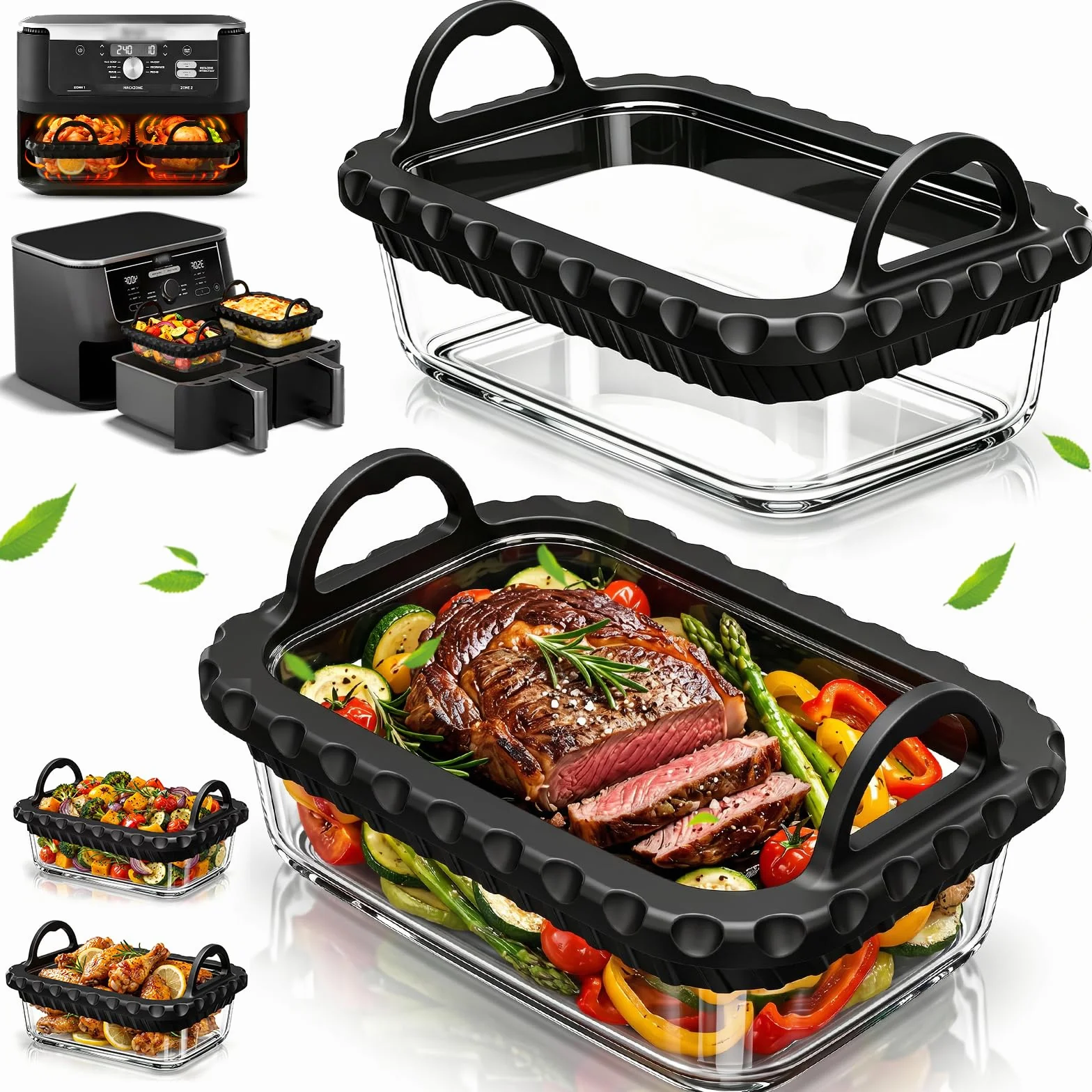 Taca ze szkła do Air Fryer, odporna na wysoką temperaturę, akcesoria do Air Fryer, szklana miska do Ninja AF500EU/AF400EU/SL400EU & COSORI 8,5L Frytkownica na gorące powietrze, nadaje się do mycia w