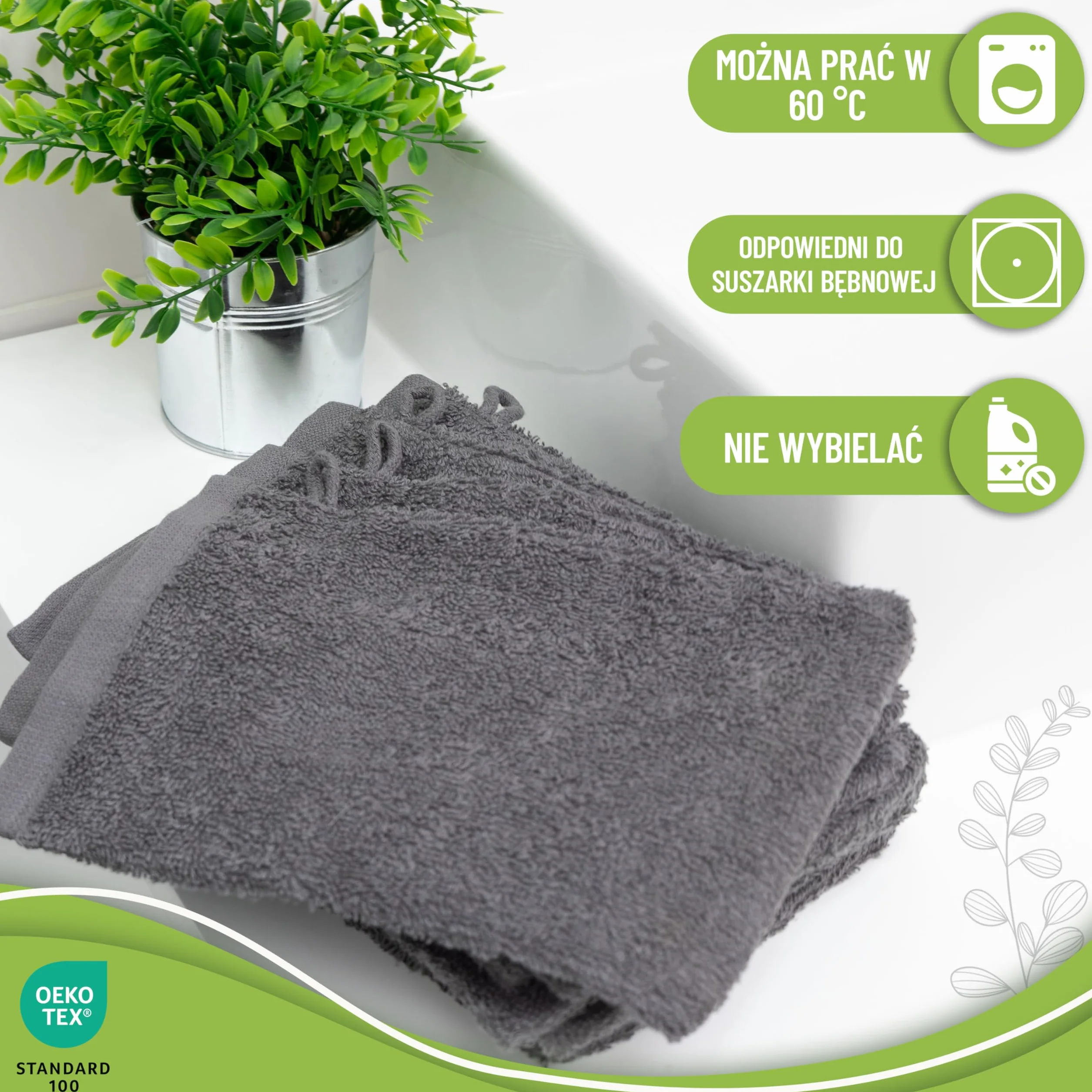 NatureMark Zestaw 10 rękawic kąpielowych z miękkiej frotte 100% bawełna Öko-Tex Antracyt 15x21 cm