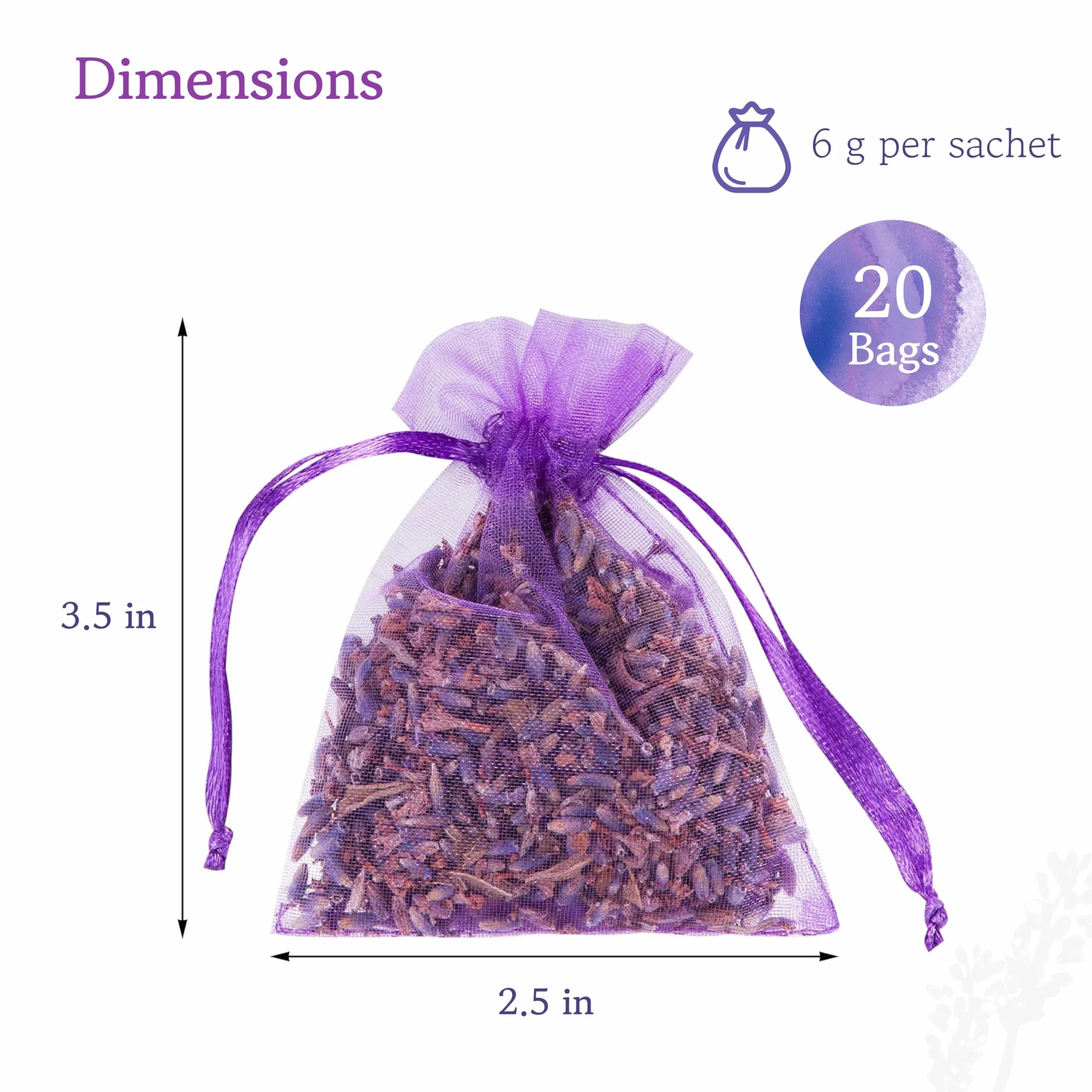 LAVODIA Lawenda 20 x woreczek lawendowy z suszonymi kwiatami lawendy, ochrona przed molami do szafy na ubrania lub zapach lawendy do relaksu, 20 x 6g woreczki