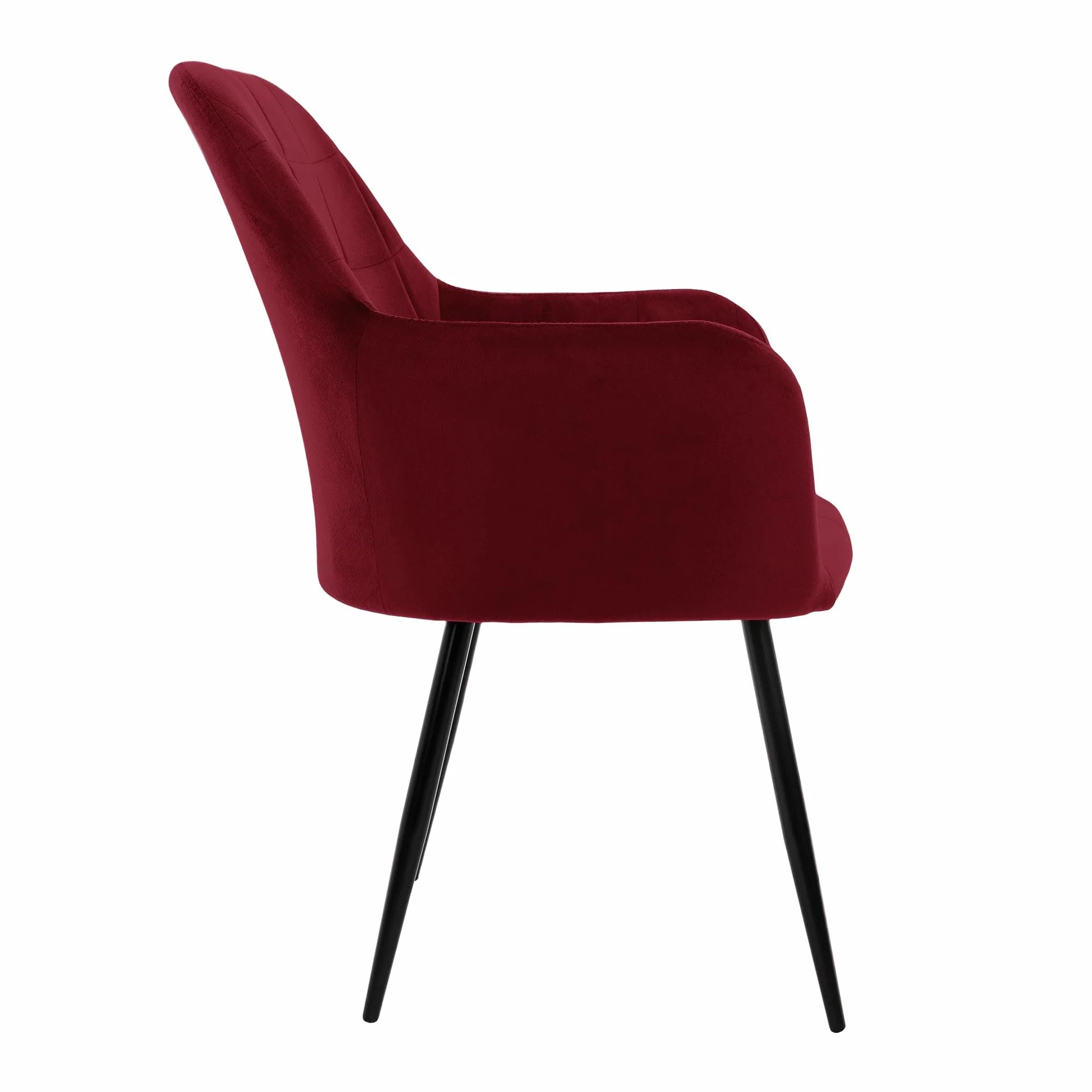 ECD Germany Zestaw 2 krzesel do jadalni Krzeslo do jadalni z oparciem i podlokietnikami Bordeaux Velvet Seat Metalowe nogi Krzesla kuchenne Krzesla do salonu Krzesla tapicerowane Krzesla Fotele