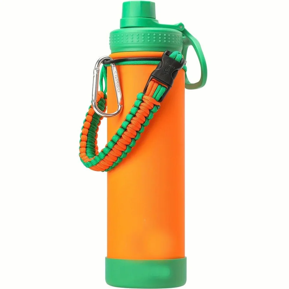 Izolowana butelka na wodę szerokie usta stalowy kubek z pokrywką szczelny podwójna ścianka vacuum flask 24h zimny kołnierz (22oz Green Blue)