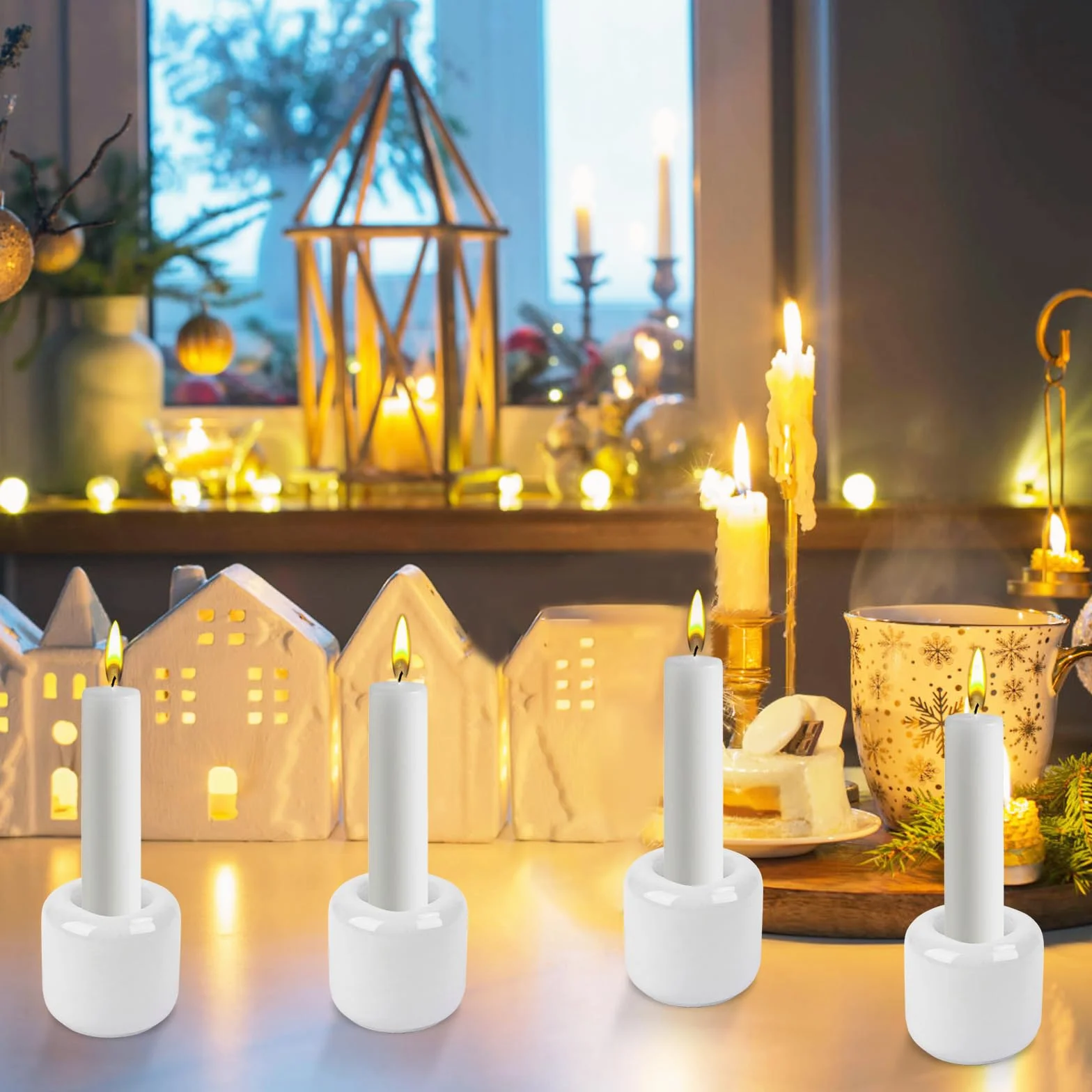 Ceramiczny świecznik na świece, świece prętowe, białe, 10 sztuk, 1,8 cm otwór, mini świecznik, nadaje się do ceremonii ołtarza, oświetlenie świec, dekoracja wnętrz (biały)