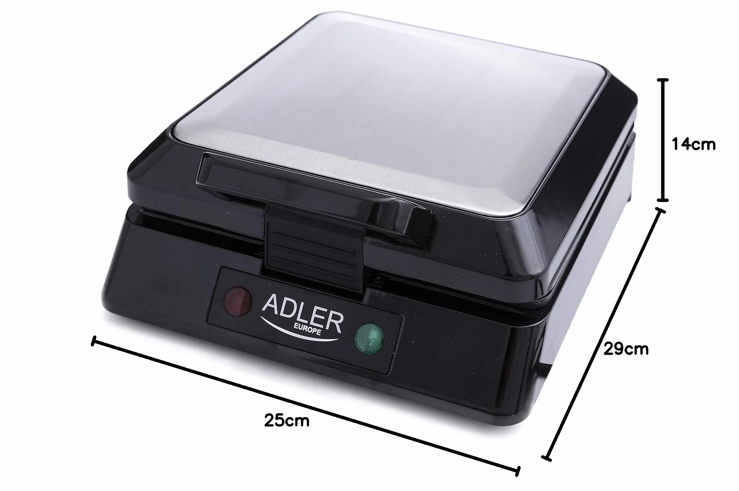 Adler AD 3036 Gofrownica, Metal/Tworzywo Sztuczne, 1300 W, Czarny/Srebrny