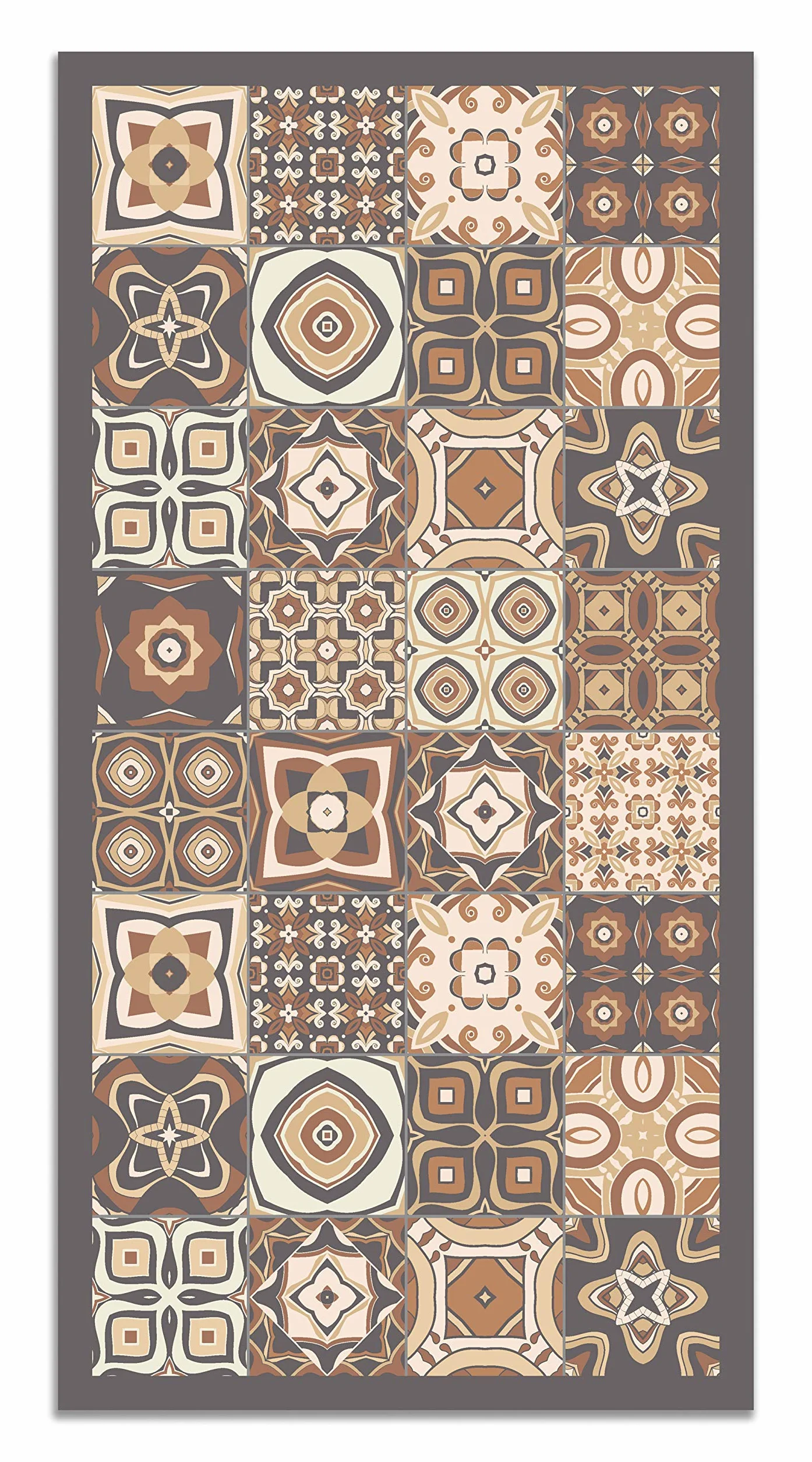 Panorama Mata podłogowa winylowa w płytki cementowe brązowe 40x80 cm - mata kuchenna z linoleum winylowego PVC - antypoślizgowy zmywalny trudnopalny dywan do kuchni, biura salonu - ochrona podłogi