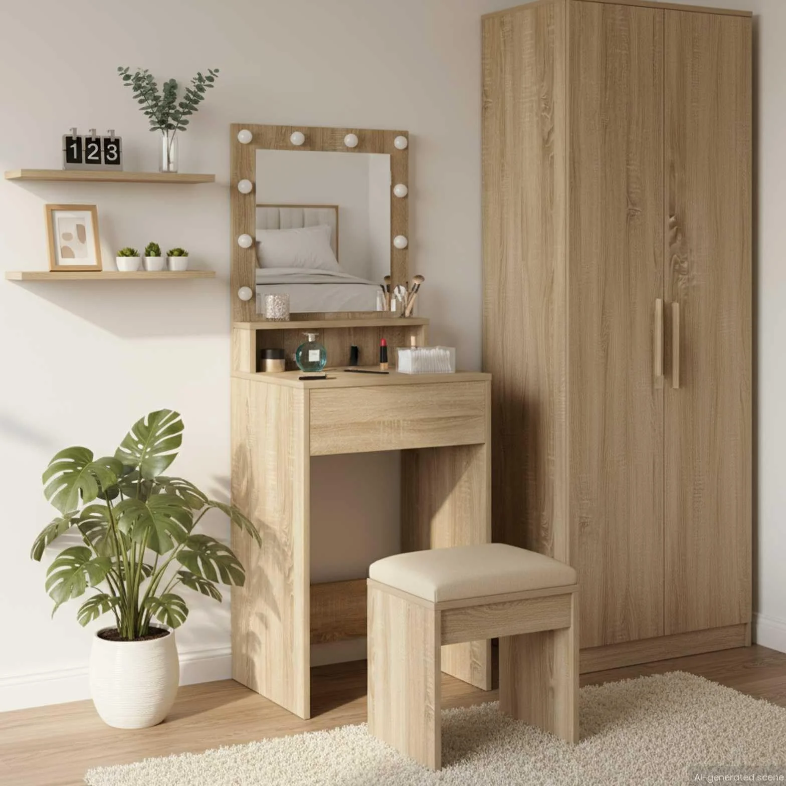 vidaXL Toaletka z lampkami LED w Sonoma Oak, 50x41x135 cm
