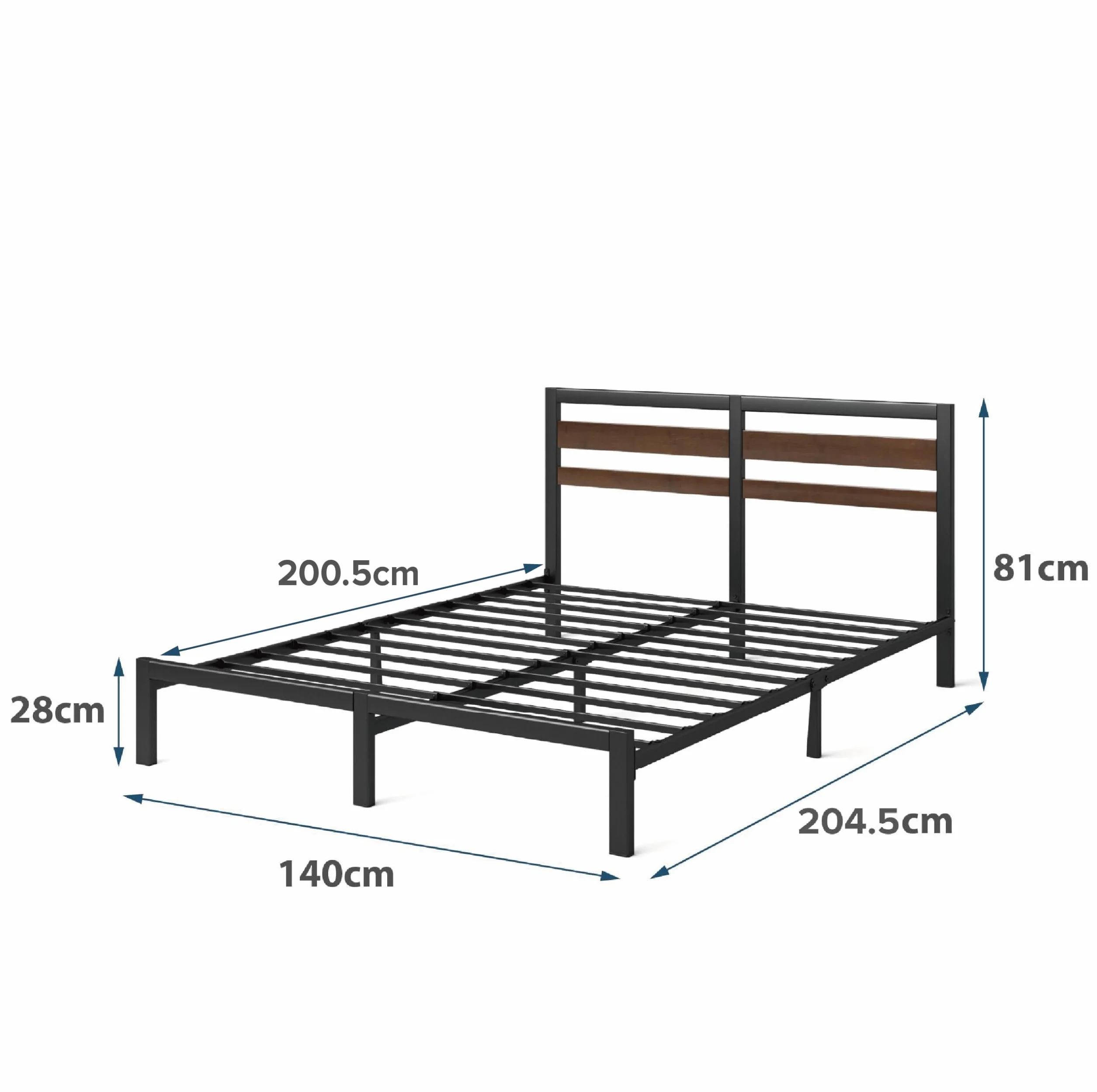 Zinus Kai Rama łóżka 140 x 200 cm z bambusowym zagłówkiem – metalowe łóżko 140 x 200 cm z metalowym stelażem pod materacem – platforma o wysokości 80 cm z wolną przestrzenią pod spodem – nie wymaga