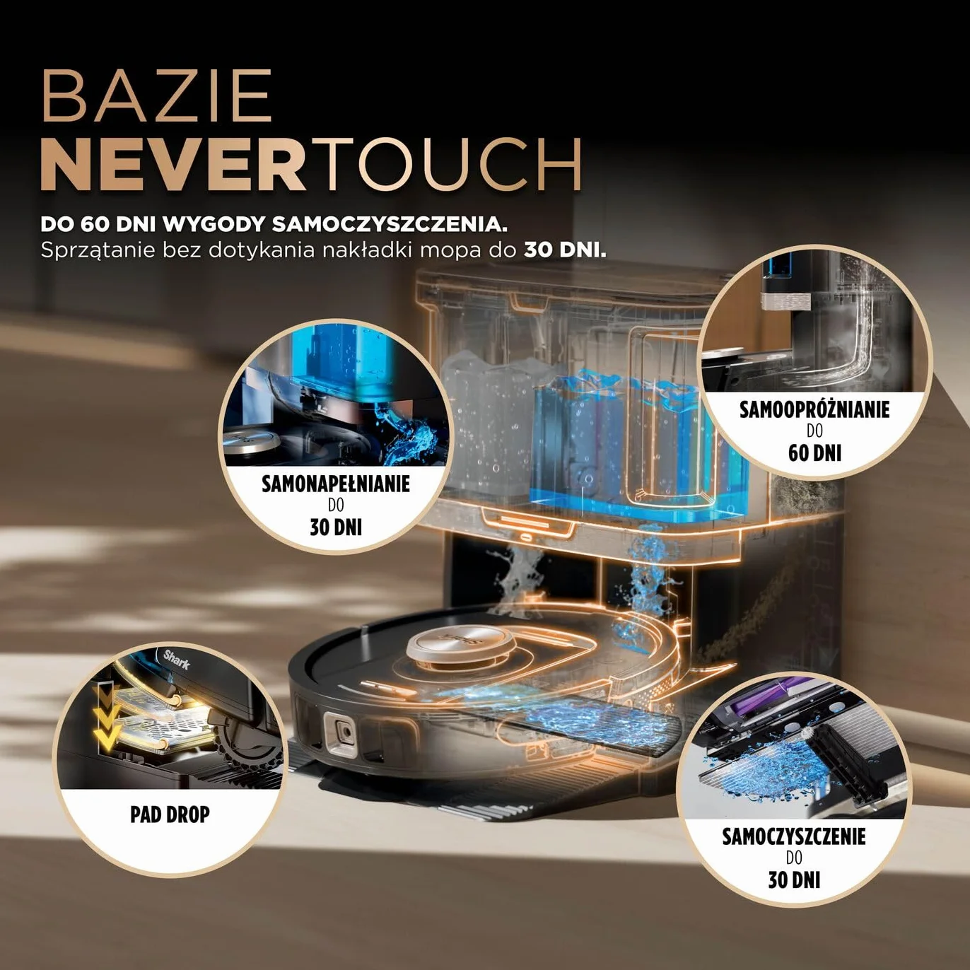 Shark PowerDetect Robot odkurzająco-mopujący 2 w 1 NeverTouch Pro RV2800ZEEU czarny