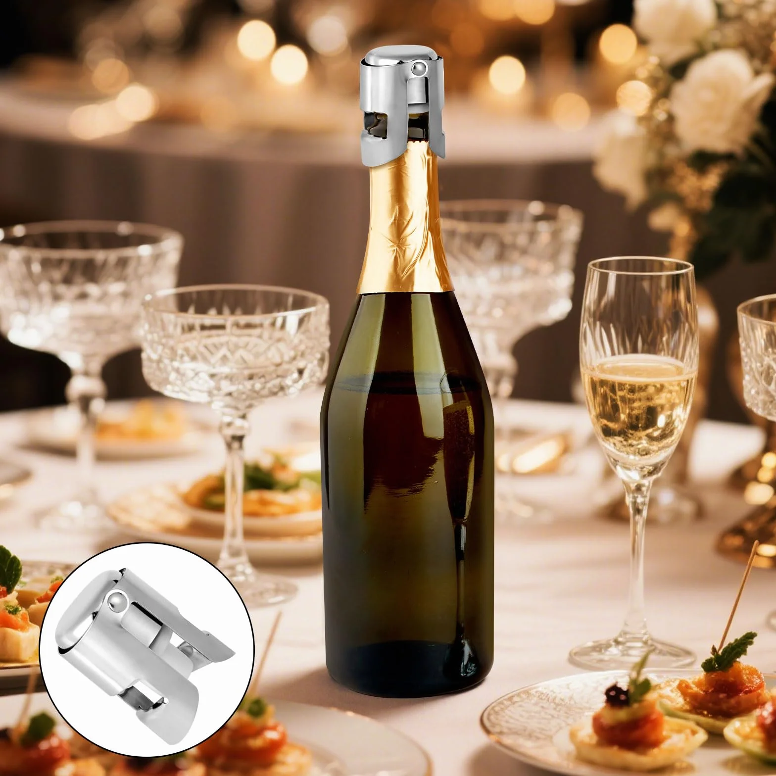 2szt Zatyczki do Szampana, Stalowy Korek Wina Musującego z Zatrzaskiem Szczelny Wielokrotnego Użytku do Prosecco Cava Świeże Bąbelki