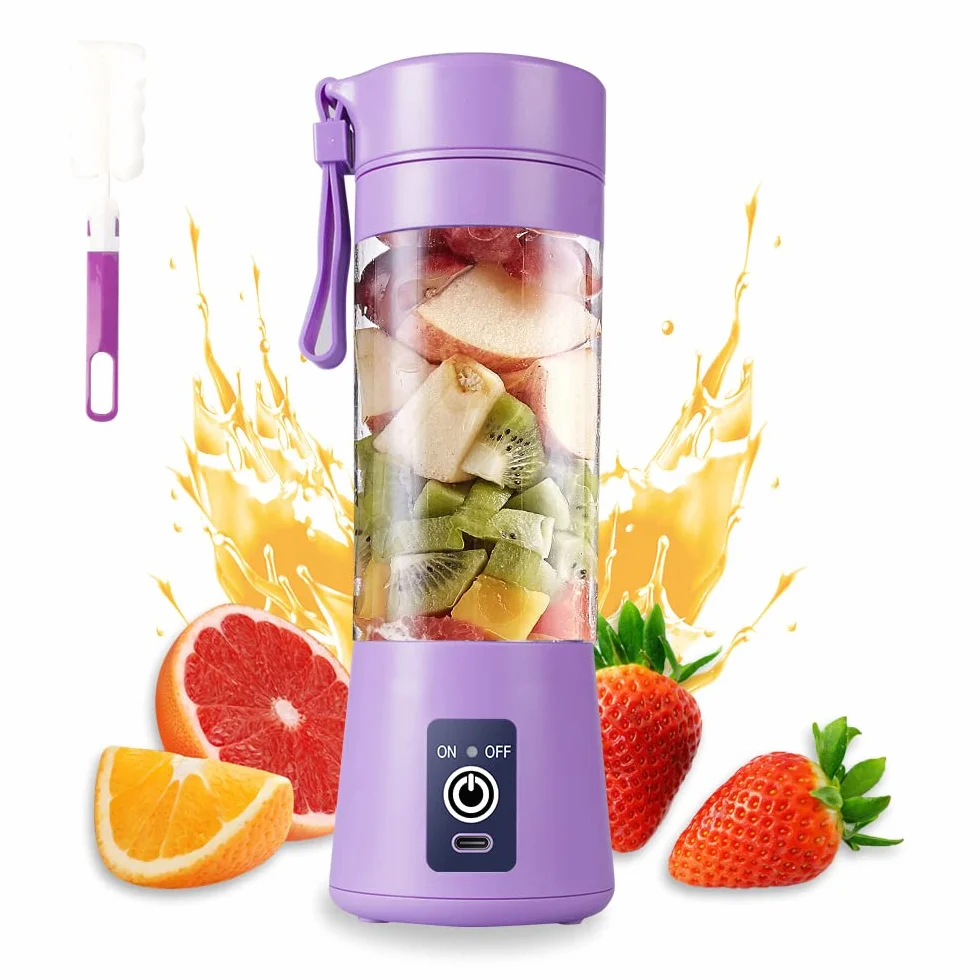 Przenośny blender, osobisty, sokowirówki, 380 ml, ręczny, do owoców, ładowany przez USB, z 6 ostrzami, podróżny do koktajli, jasnofioletowy