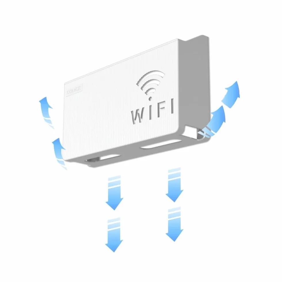 Naścienny pojemnik do przechowywania routera WiFi, biały, wentylowana półka z tworzywa ABS, organizer na routery, dekoder i konsolę do gier, ukryty tłumik kabli ze śrubami rozporowymi, oszczędność