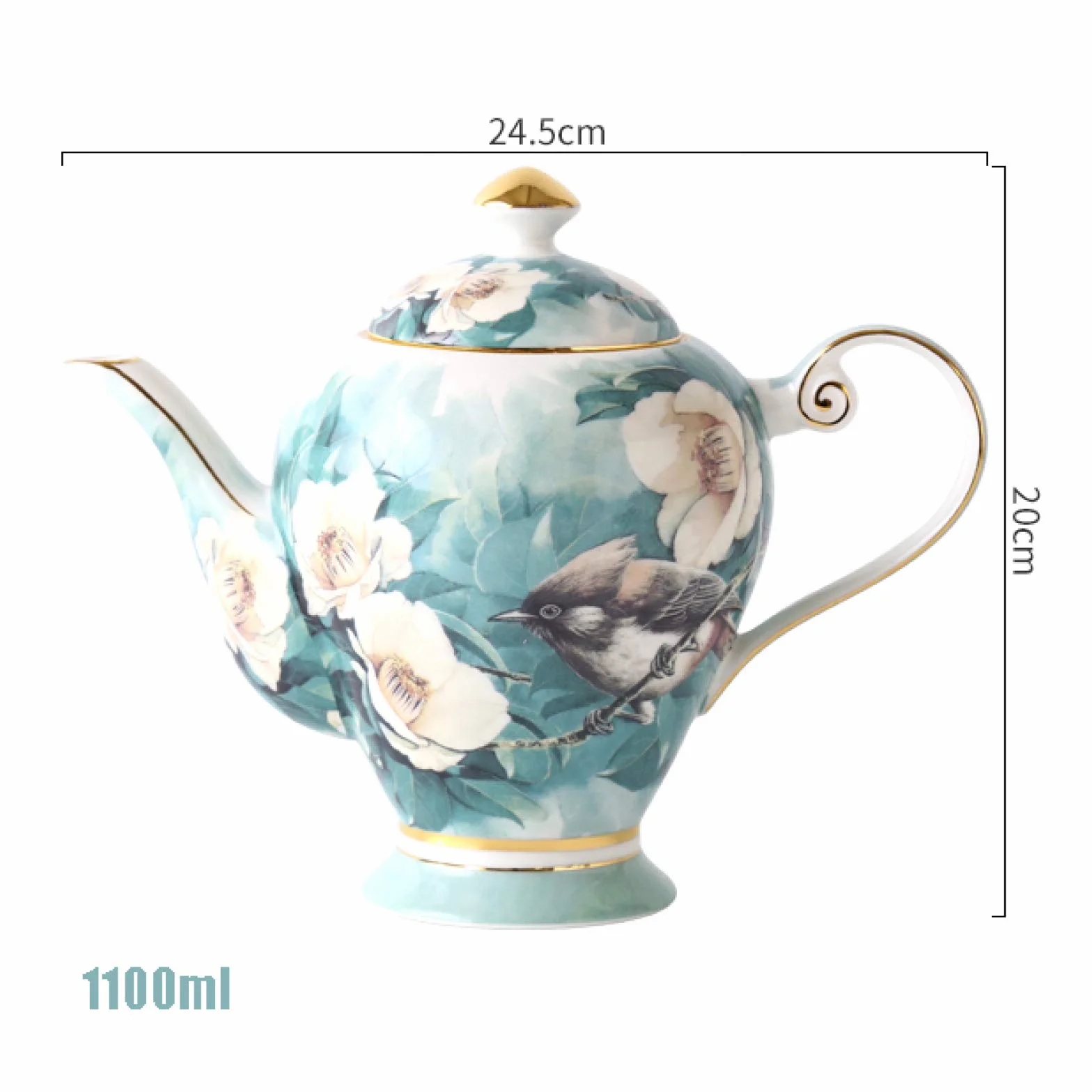Porcelanowy zestaw do herbaty dla dorosłych z czajnikiem, filiżankami do kawy, cukiernicą, dzbankiem na mleko i łyżkami – popołudniowa herbata dla 6 osób, niebieski kwiatowy wzór