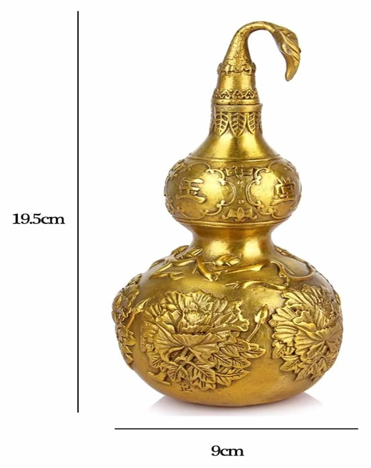 Tabletop Feng Shui Gold Brass Wu Lou Gourd Wealth Peaceful Copper Statue Chinese Charm Prosperity Decoration Figure