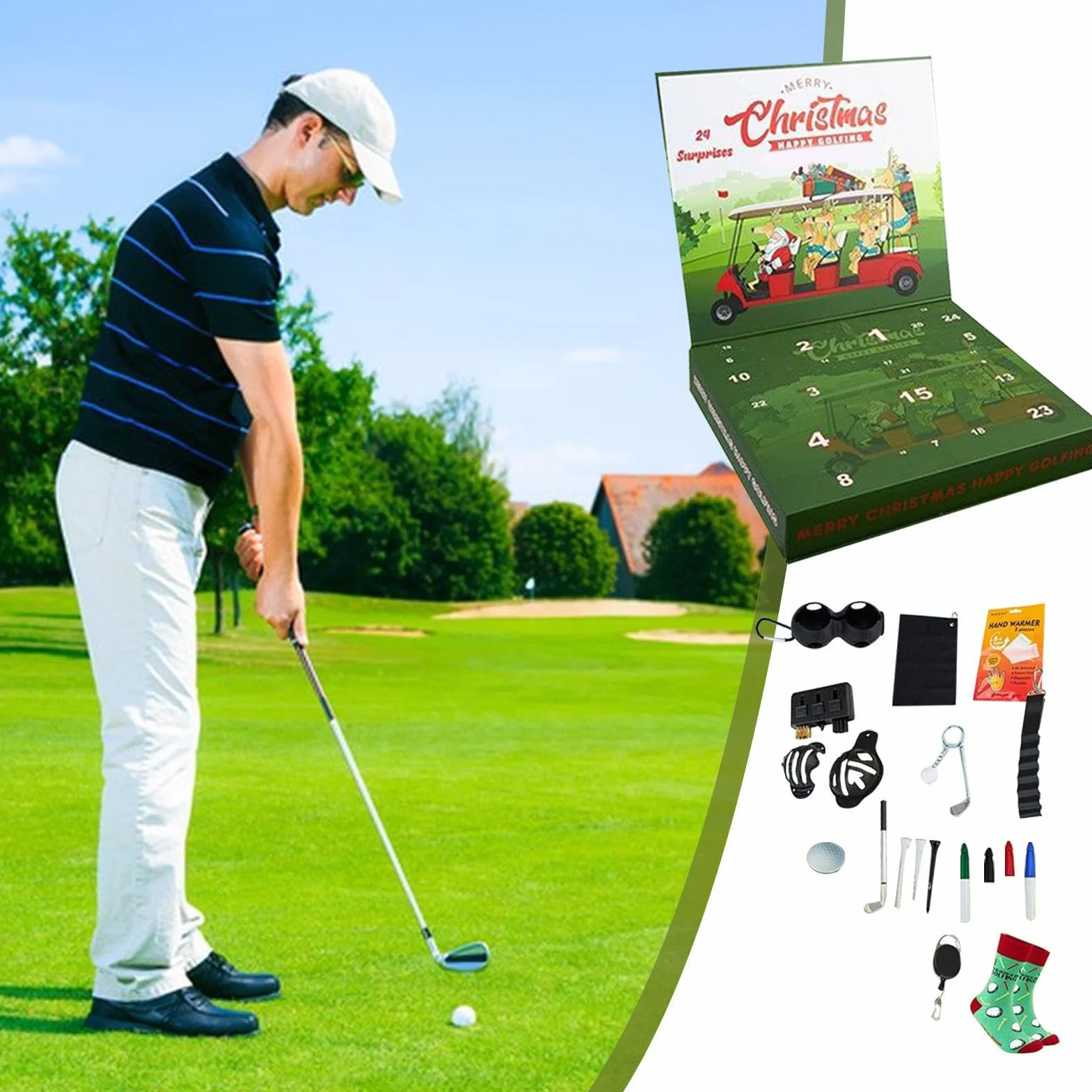 Golfowy Kalendarz Adwentowy 2025 Dekoracje Golfowe | Golfowy Kalendarz Świąteczny z Skarpetkami dla Półki Biurka Wejścia Biura Sklepów Salonu Świąt Urodzin Imprez