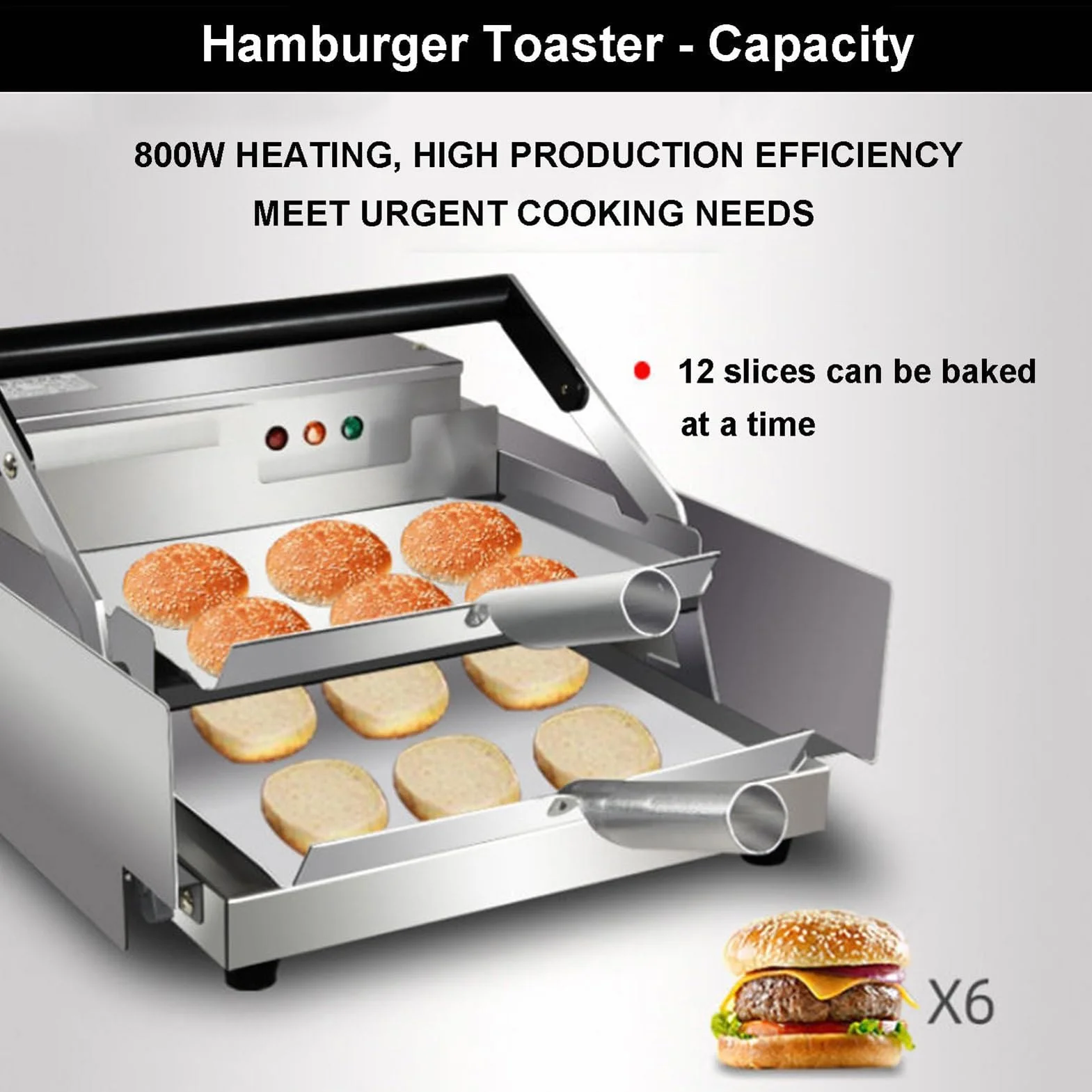 Toster do hamburgerów z timerem,może podgrzać 6 burgerów dla restauracji | Automatyczny toster do burgerów z ogrzewaniem, materiał ze stali nierdzewnej A Czas 50-300°C, do sklepu z hamburgerami