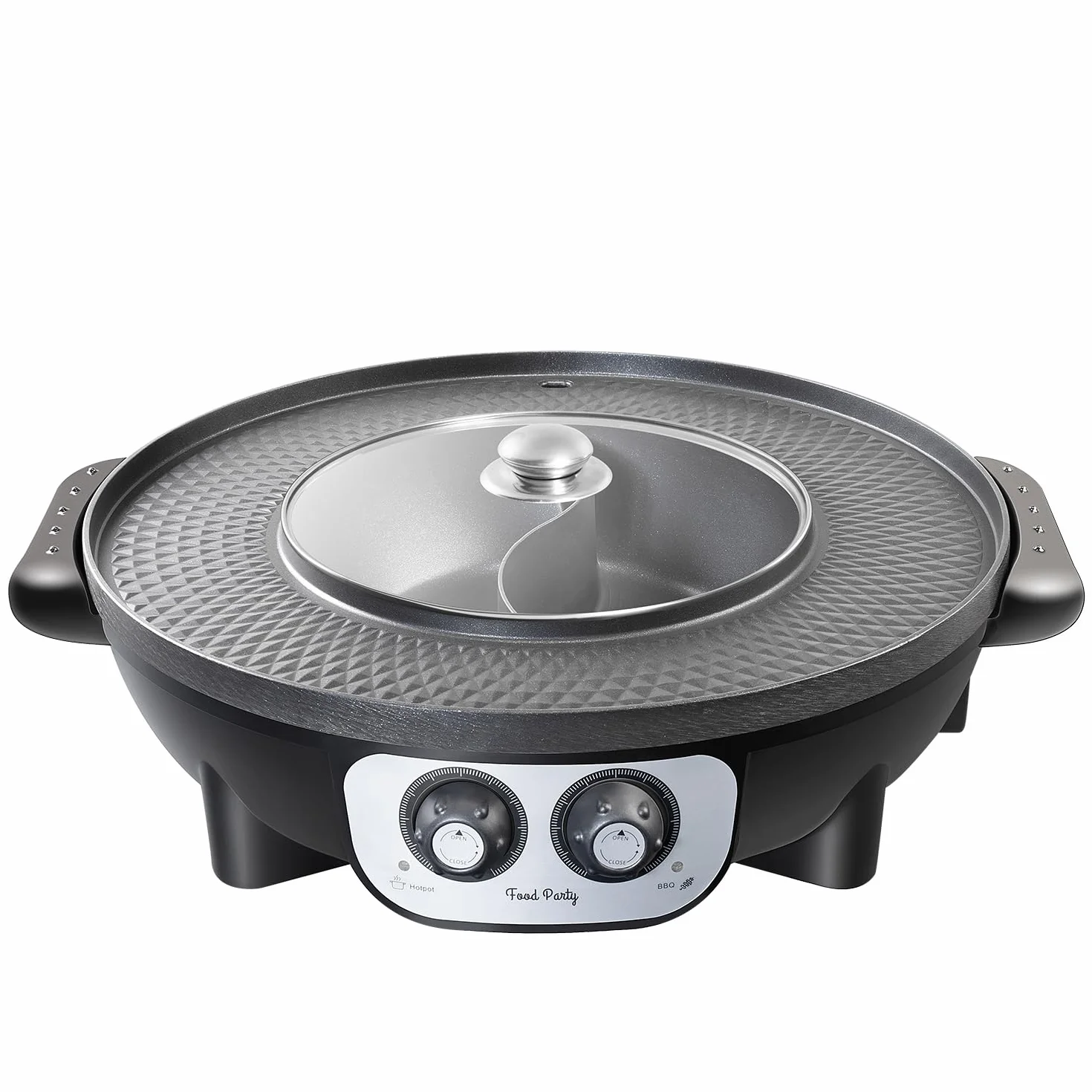 Food Party Hot Pot i grill elektryczny hotpot grill elektryczny 2 w 1, 220 V, 2200 W, do użytku wewnątrz i na zewnątrz, 42 cm, do fondue, raclette, dla 8 osób