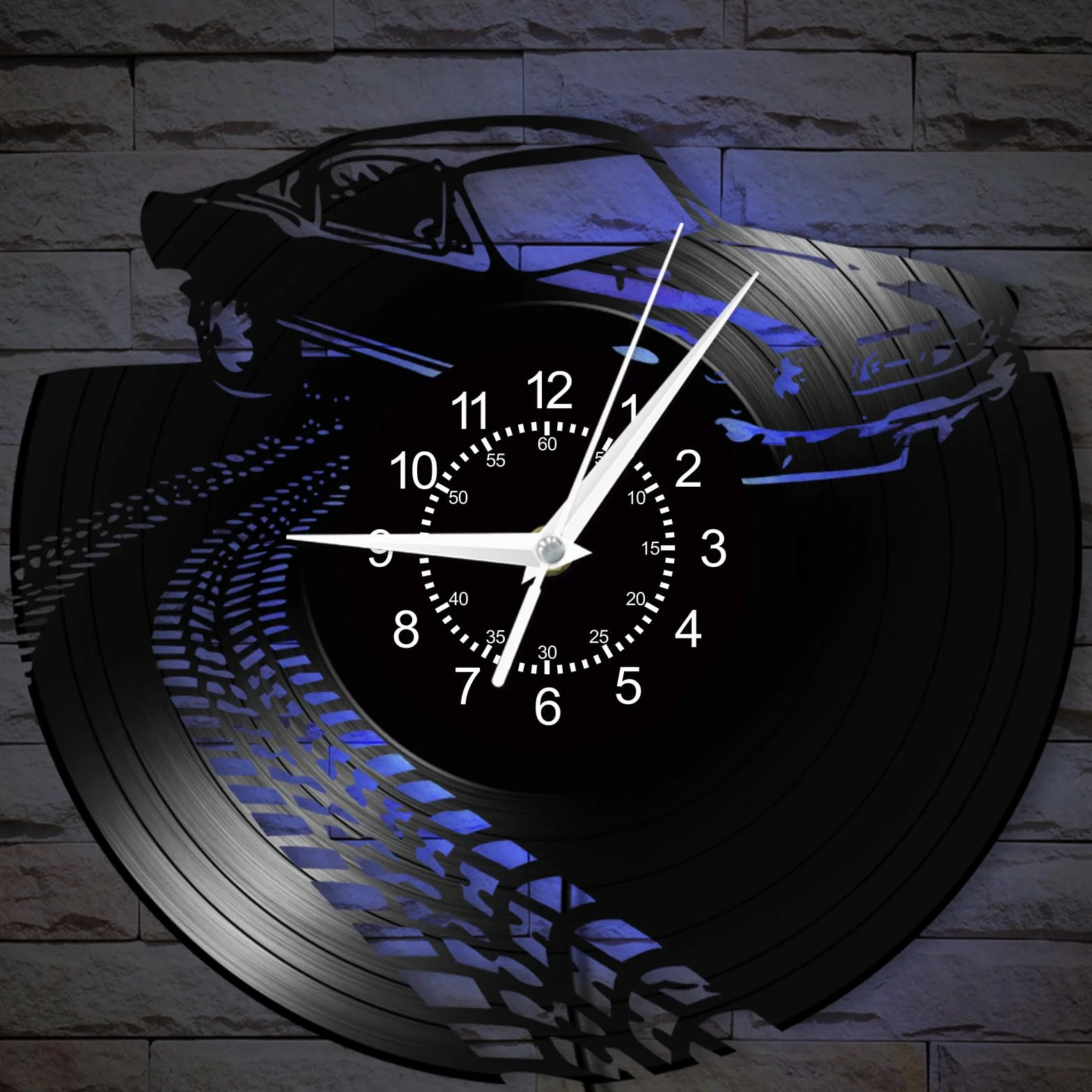 Samochodowy zegar ścienny w stylu retro, 30 cm, 7 kolorów, świecący, klasyczny, samochodowy, cichy, kwarcowy, nietykający, vintage, dekoracyjna lampka nocna LED, analogowy, płyta winylowa