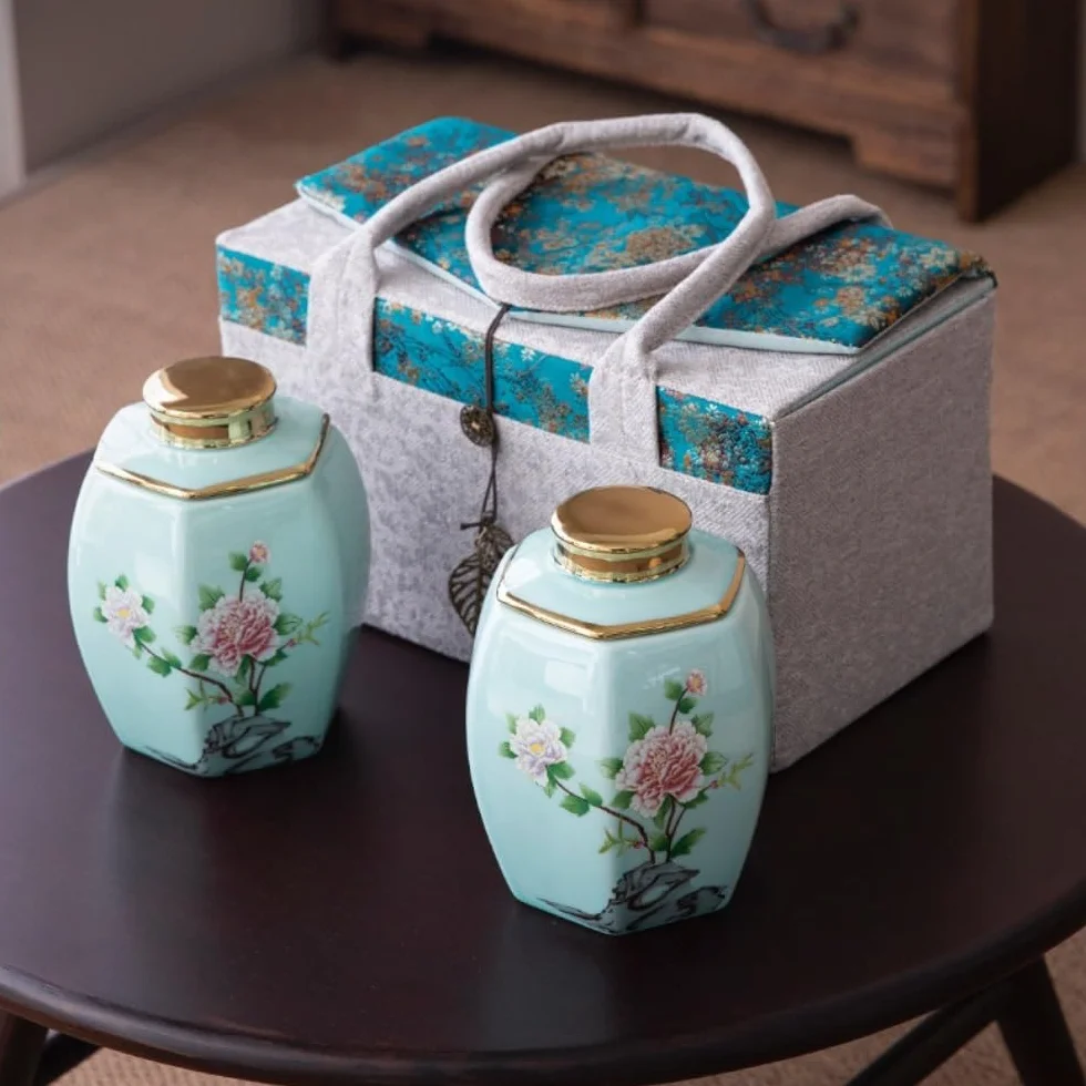 Słoik do przechowywania herbaty, kreatywny, prosty, sypki pojemnik do przechowywania herbaty, ceramiczny słoik z uszczelnieniem, zestaw do herbaty w stylu retro, podwójny słoik, pojemniki do przecho