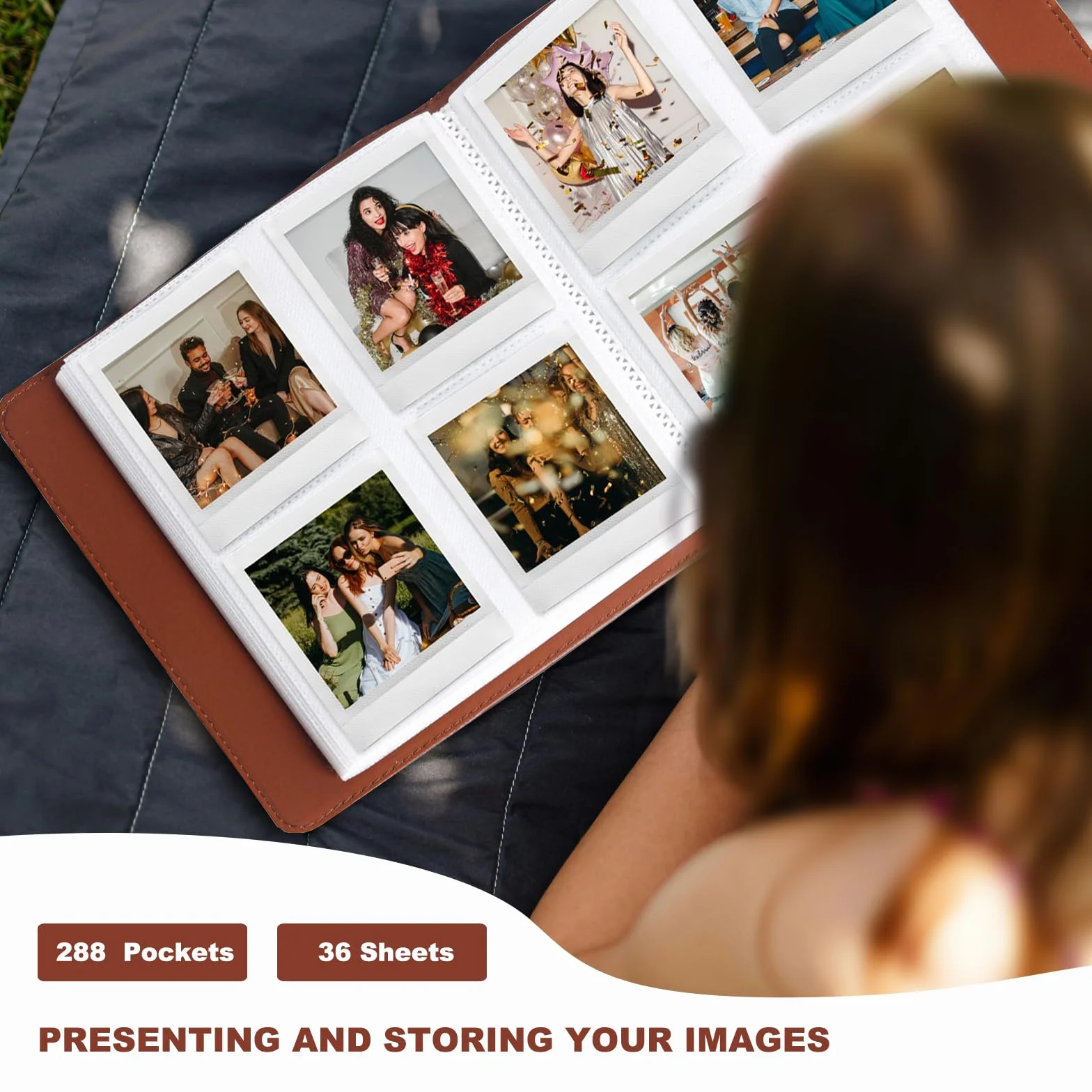 Album fotograficzny z 288 kieszeniami kwadratowymi do aparatu Fujifilm Instax Square SQ40/SQ1/SQ6/SQ10/SQ20/SP-3 (brązowy)