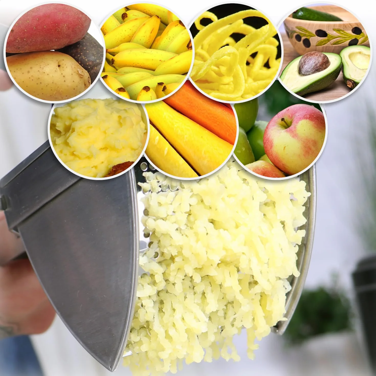 COM-FOUR® Prasa do ziemniaków wykonana ze stali nierdzewnej, mozna myc w zmywarce - prasa do lopatek - prasa do lodów spaghetti - tluczek do ziemniaków